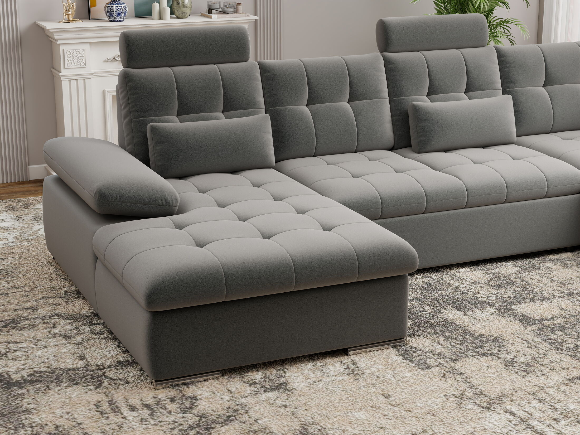 Colțar extensibil dumonde cu ladă de depozitare și șezut confortabil din spumă HR, Merkur U Royal Antracit 324x218 cm