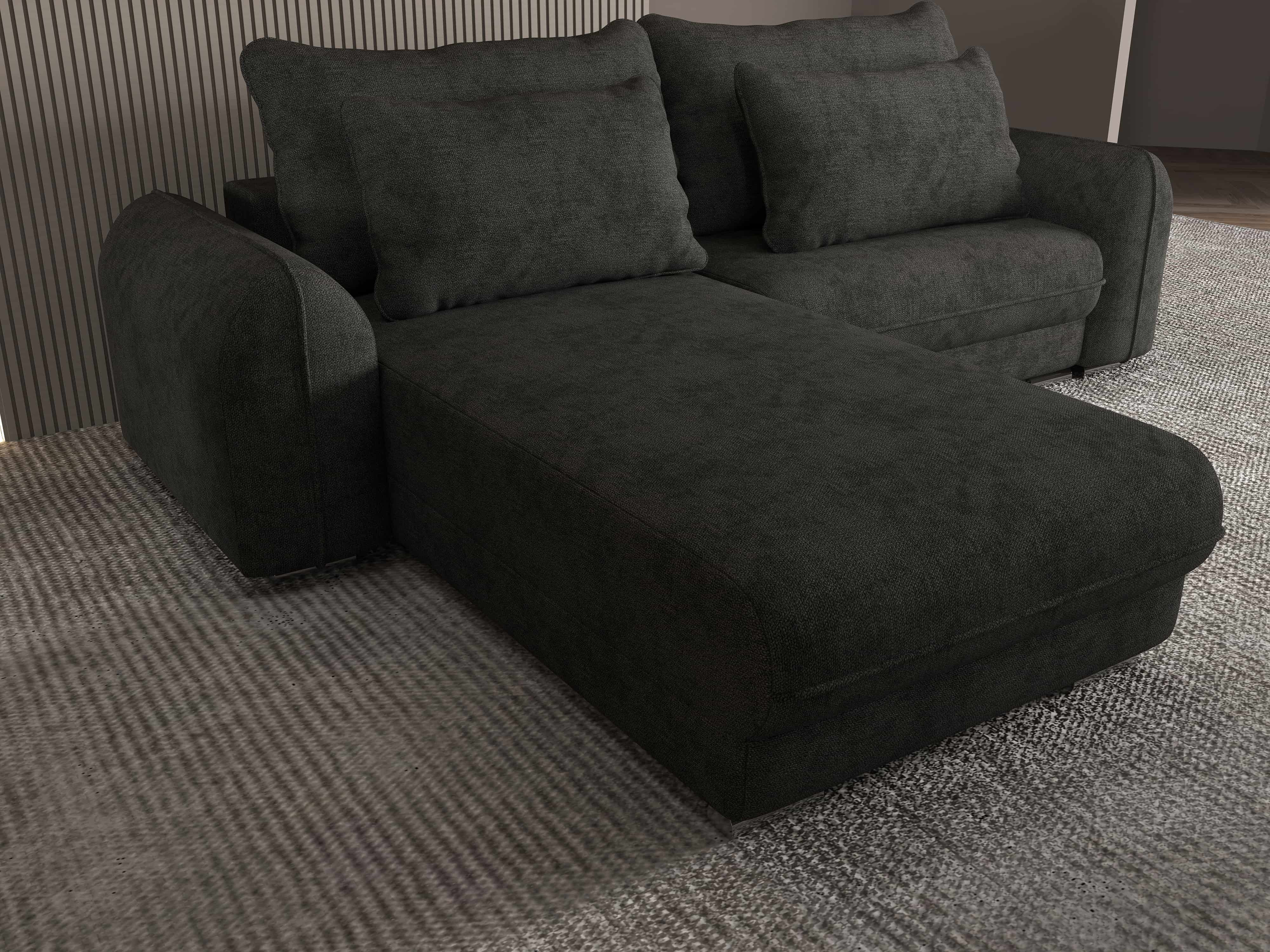 Colțar extensibil dumonde cu ladă de depozitare si sezut confortabil din spuma HR, Denver Enjoy Negru 275x185 cm Fabrica