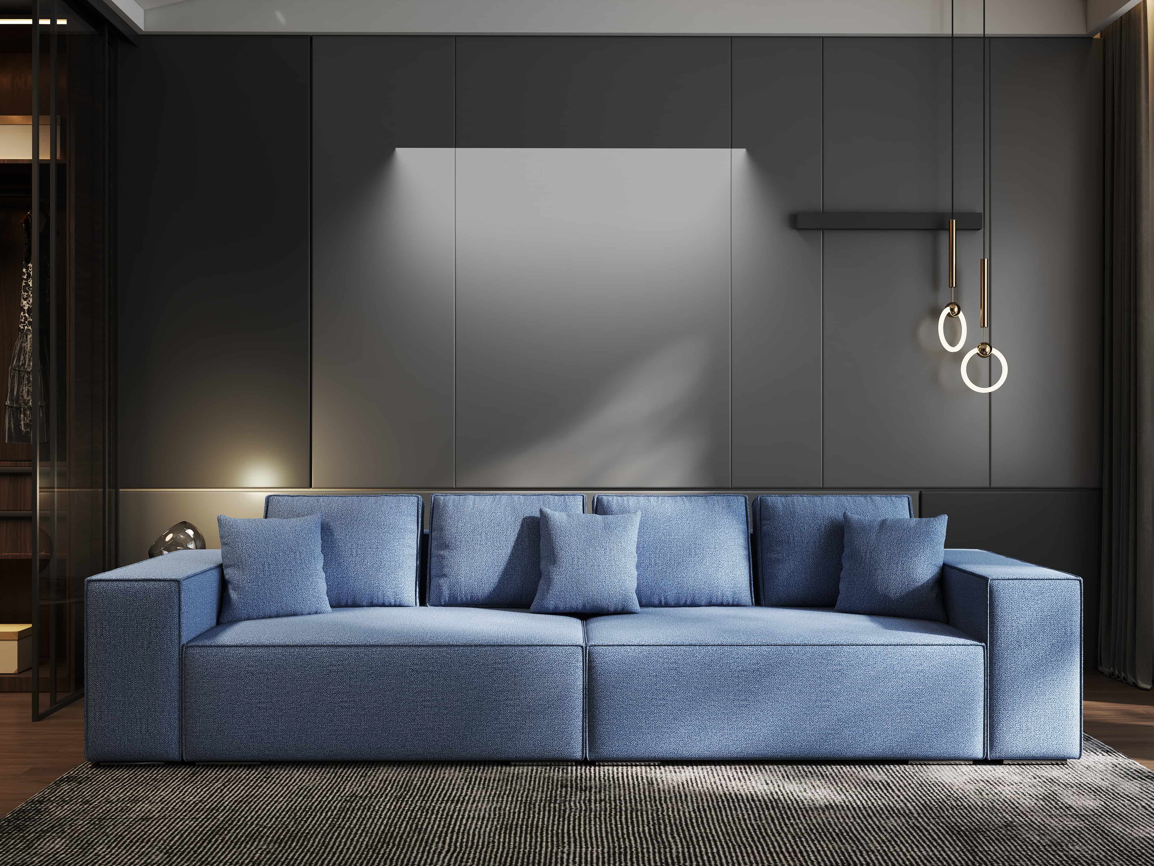 Canapea extensibilă dumonde cu ladă de depozitare si sezut confortabil din spuma HR, Dream Enjoy Blue 310x100 cm Fabrica