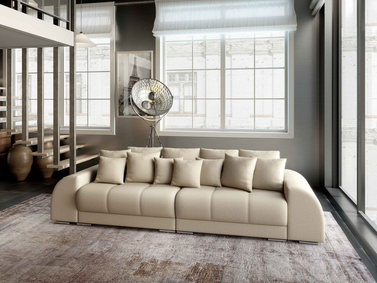 Canapea extensibilă dumonde cu 2 lăzi de depozitare si sezut confortabil din spuma HR, Big Sofa Verona Enjoy Lux 02 Beige 310x100 cm Fabrica