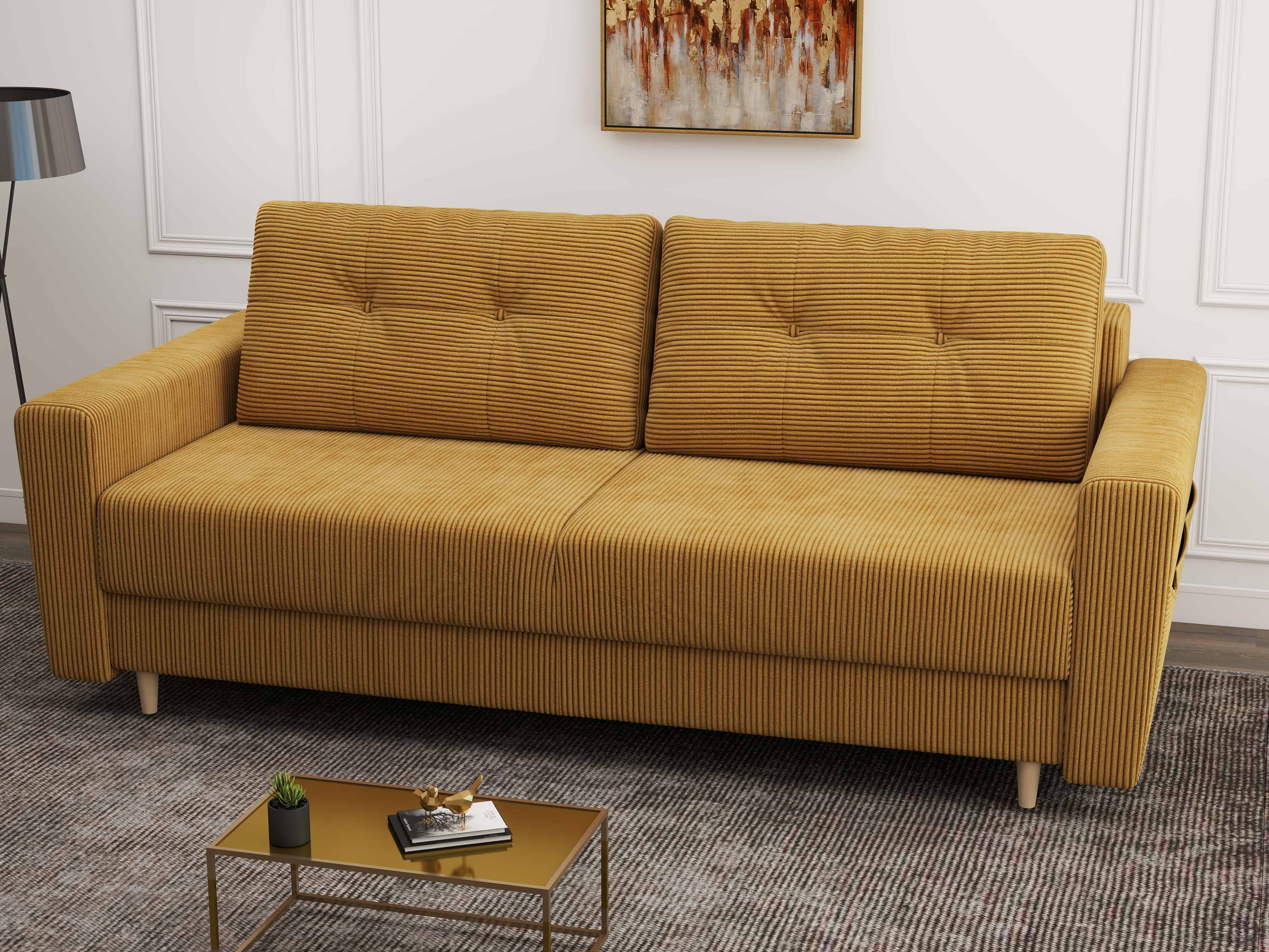 Canapea extensibilă dumonde cu ladă de depozitare si sezut confortabil din spuma HR, Summer Zoom Mustar 225x100 cm