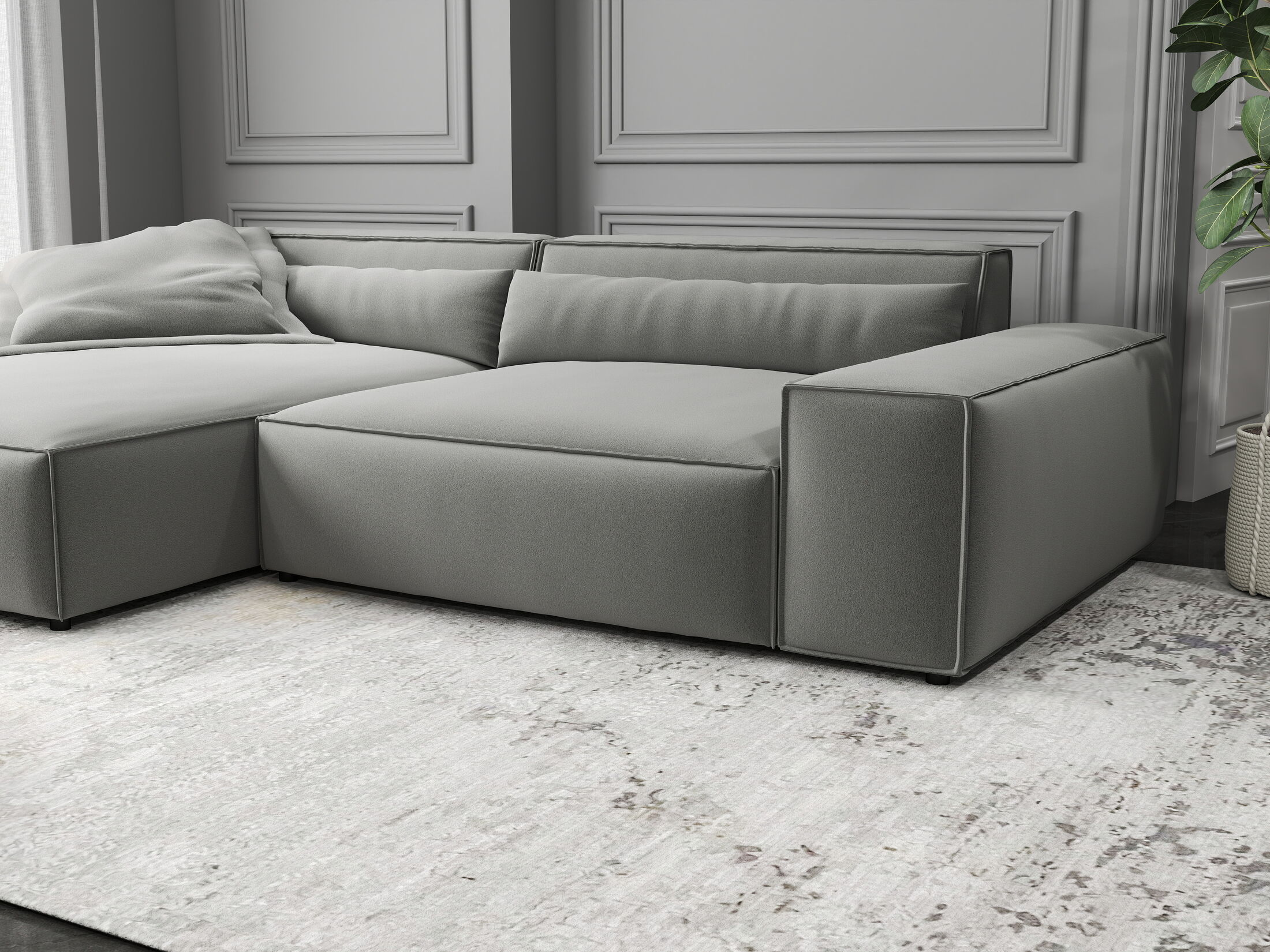 Colțar dumonde cu șezut confortabil din spumă HR, Marvelo Royal Gri 264x175 cm