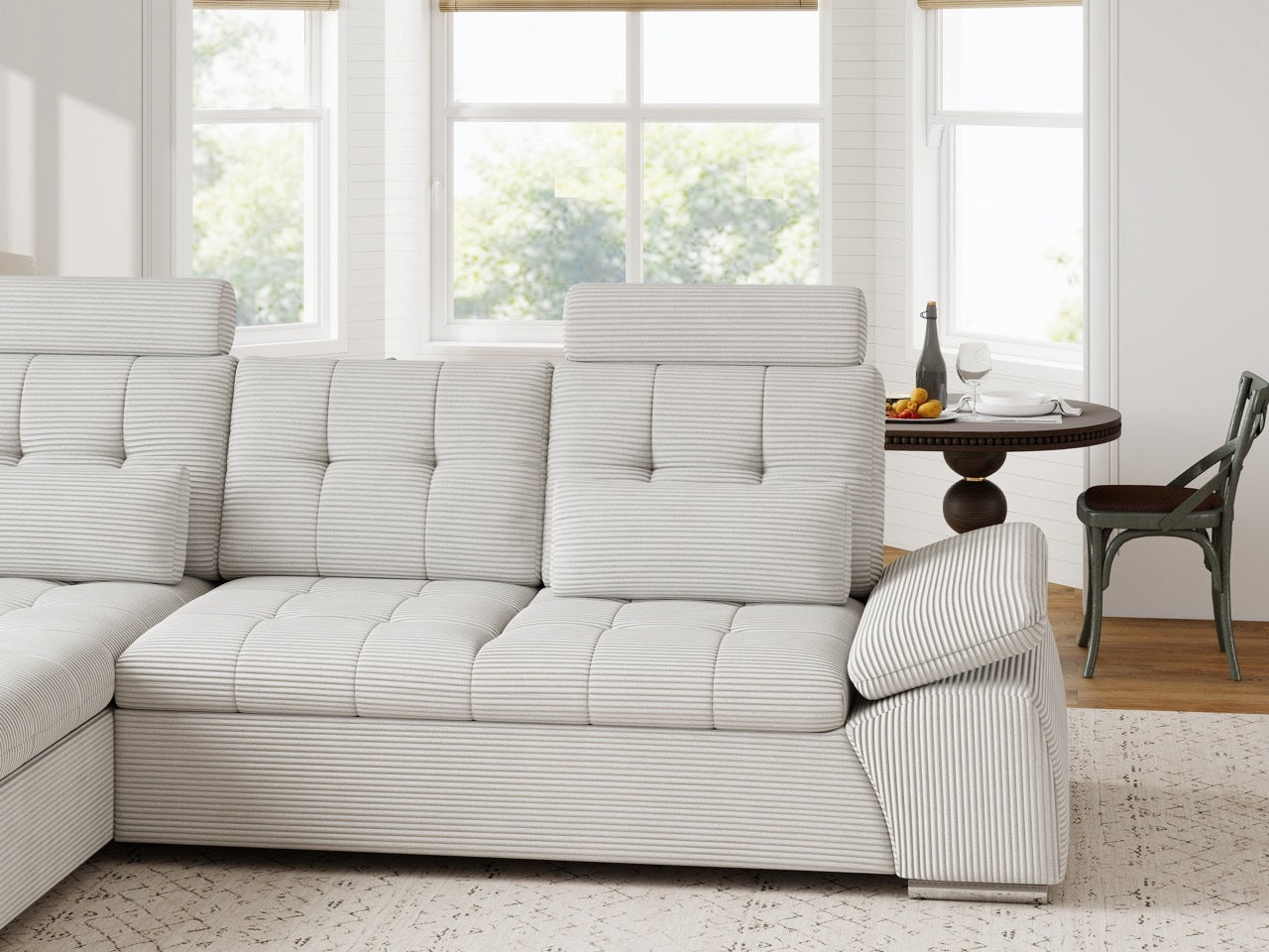 Colțar extensibil dumonde cu ladă de depozitare și șezut confortabil din spumă HR, Merkur Zoom Gri 270x168 cm