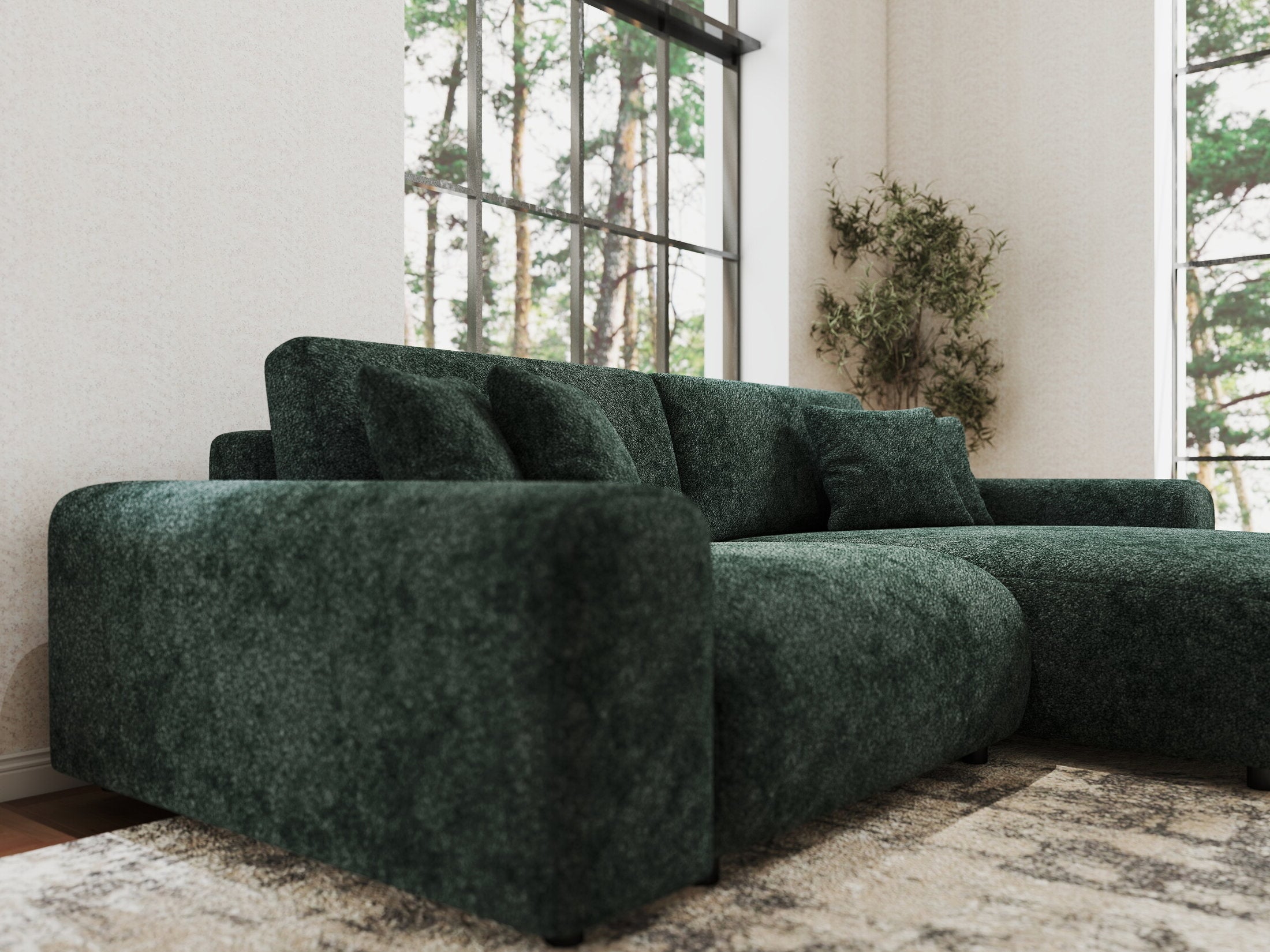 Colțar extensibil dumonde cu ladă de depozitare si sezut confortabil din spuma HR, Sarina Euphoria Verde 255x168 cm II