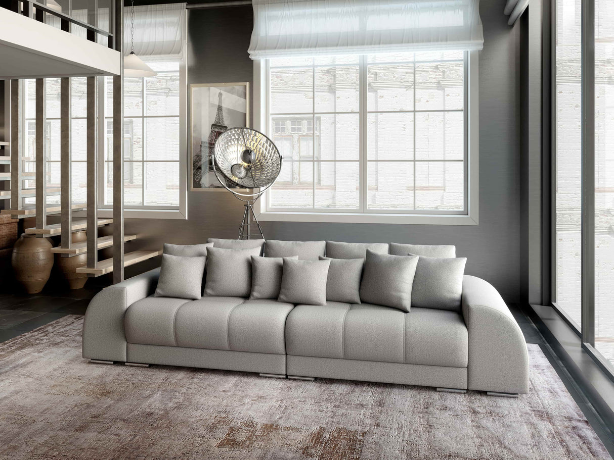 Canapea extensibilă dumonde cu 2 lăzi de depozitare si sezut confortabil din spuma HR, Big Sofa Verona Enjoy Lux Light Grey 310x100 cm Fabrica