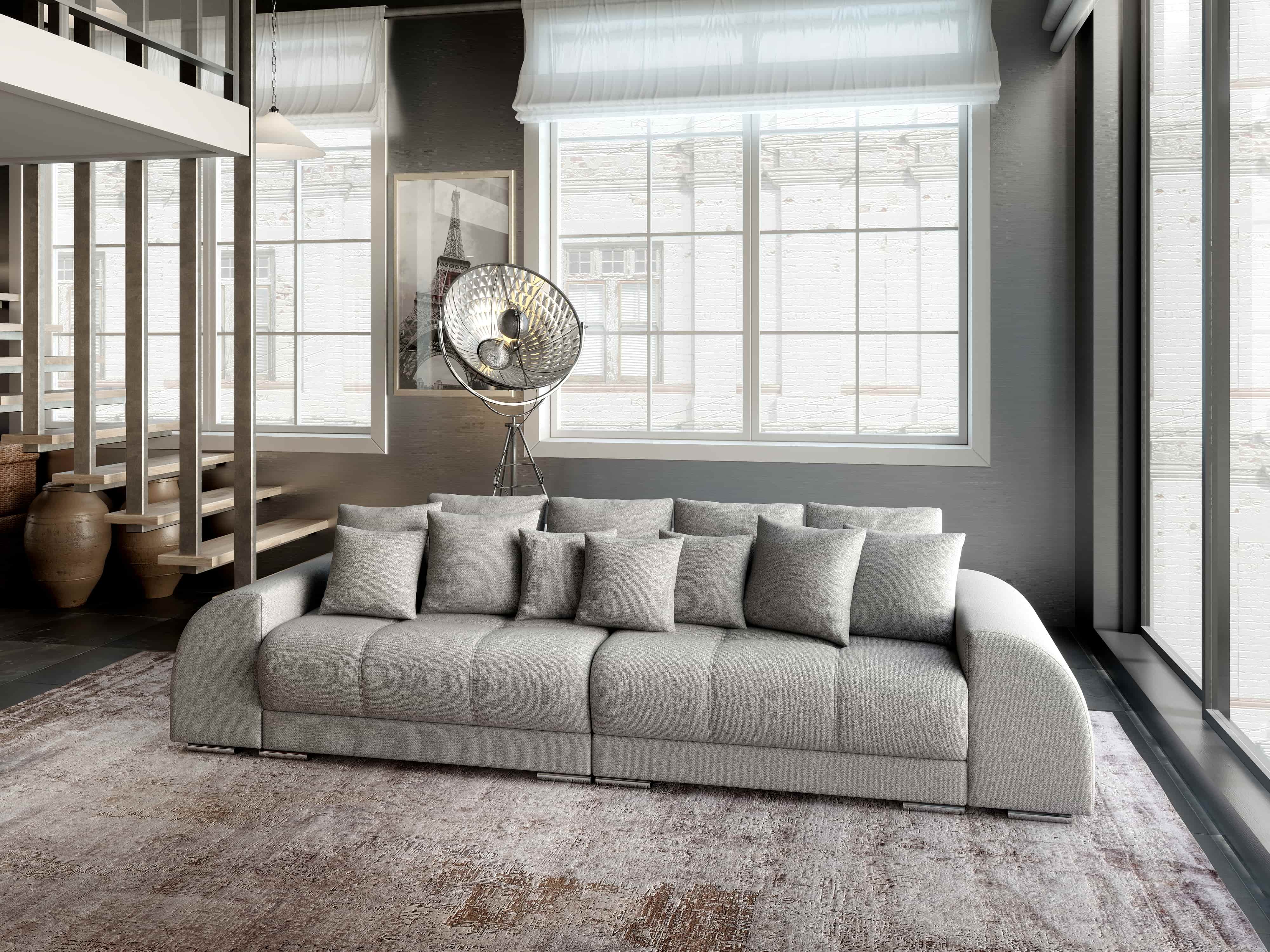 Canapea extensibilă dumonde cu 2 lăzi de depozitare si sezut confortabil din spuma HR, Big Sofa Verona Enjoy Lux Light Grey 310x100 cm Fabrica