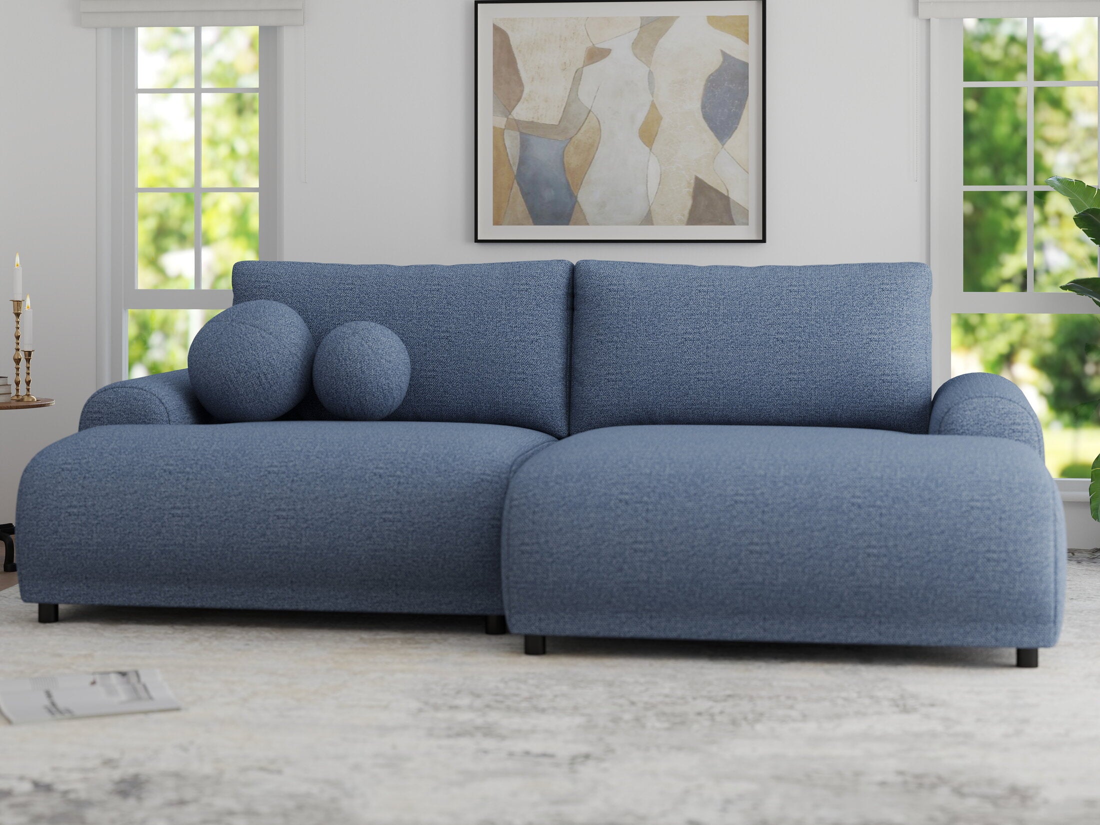 Colțar extensibil dumonde cu ladă de depozitare și șezut confortabil din spumă HR, Carlo Enjoy Albastru 240x145 cm II