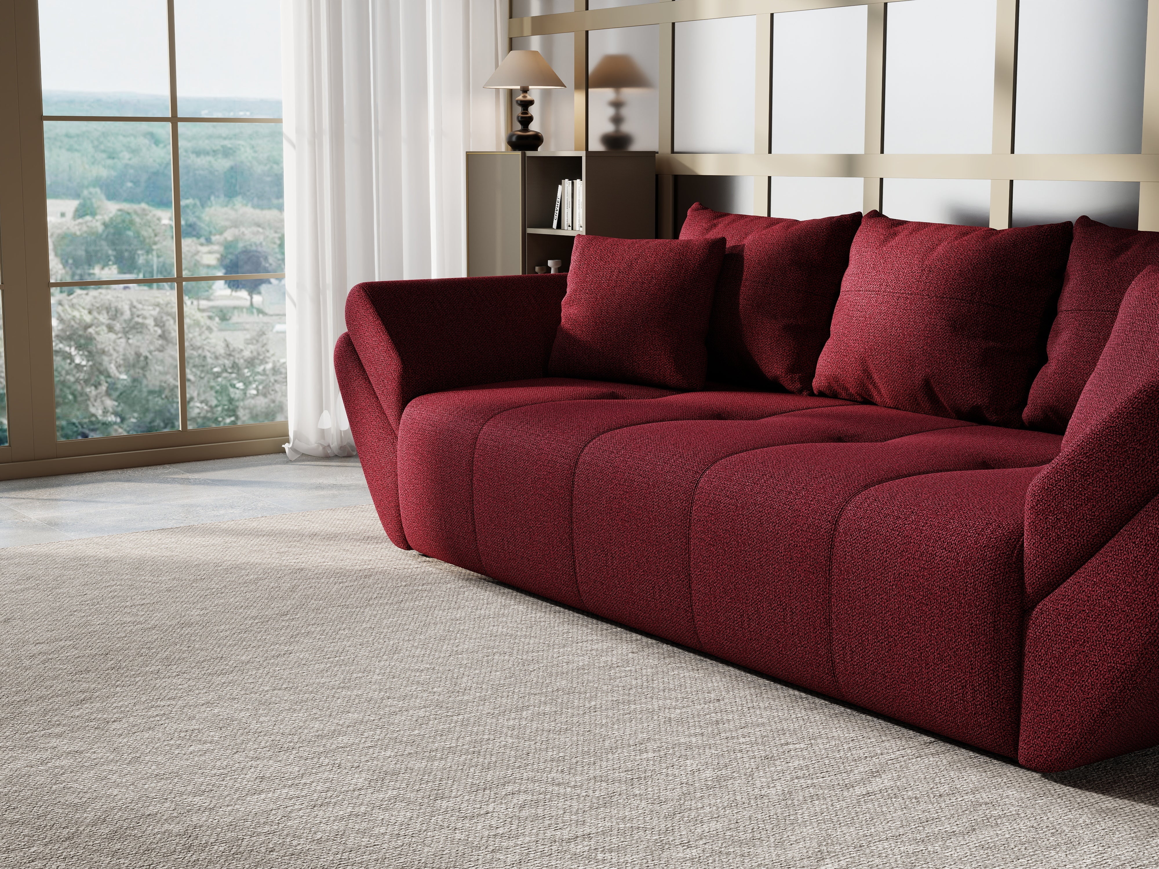 Canapea extensibilă dumonde cu ladă de depozitare si sezut confortabil din spuma HR, Berlin Red 250x100 cm Fabrica