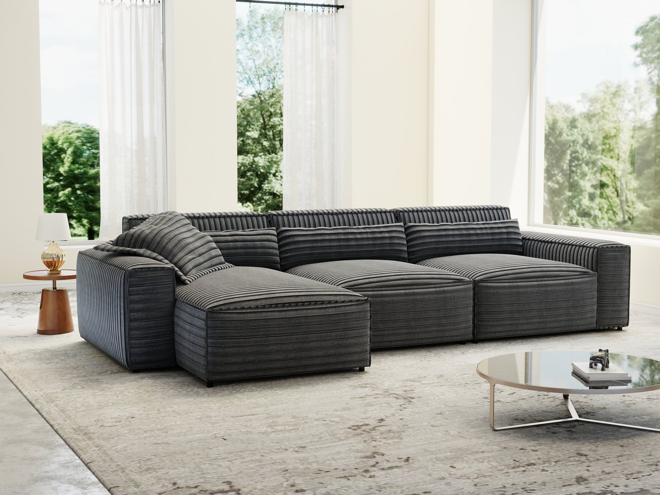 Colțar dumonde cu sezut confortabil din spuma HR, Marvelo XL Ambience Gri 366x175 cm