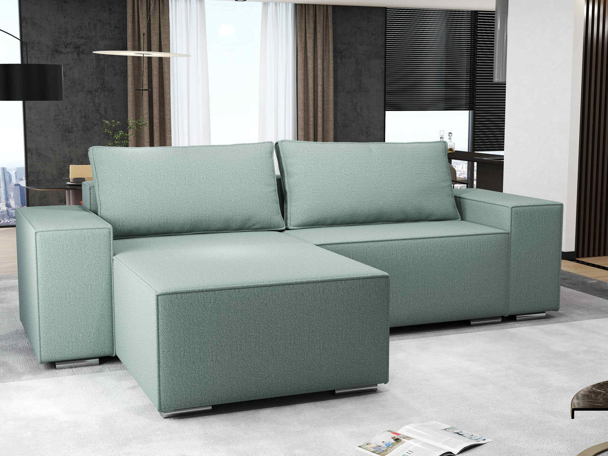 Colțar extensibil dumonde cu ladă de depozitare si sezut confortabil din spuma HR, Dream Enjoy Verde Mint 290x185 cm Fabrica