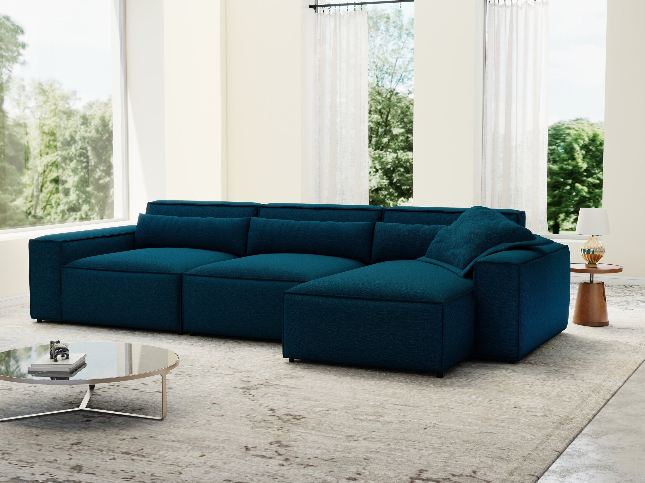 Colțar dumonde cu sezut confortabil din spuma HR, Marvelo XL Enjoy Verde Petrol 366x175 cm II