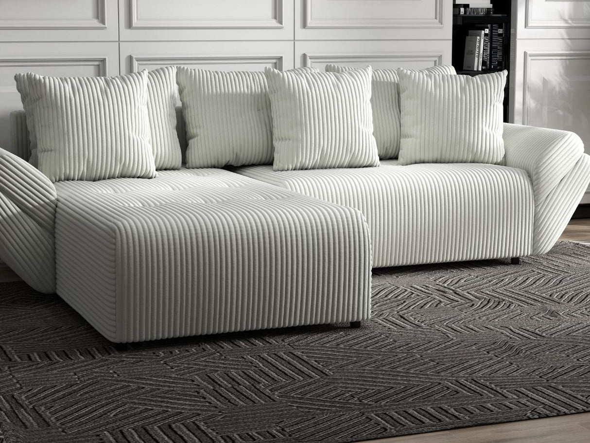 Colțar extensibil dumonde cu ladă de depozitare si sezut confortabil din spuma HR, Berlin Ambience Alb 280x185 cm Fabrica