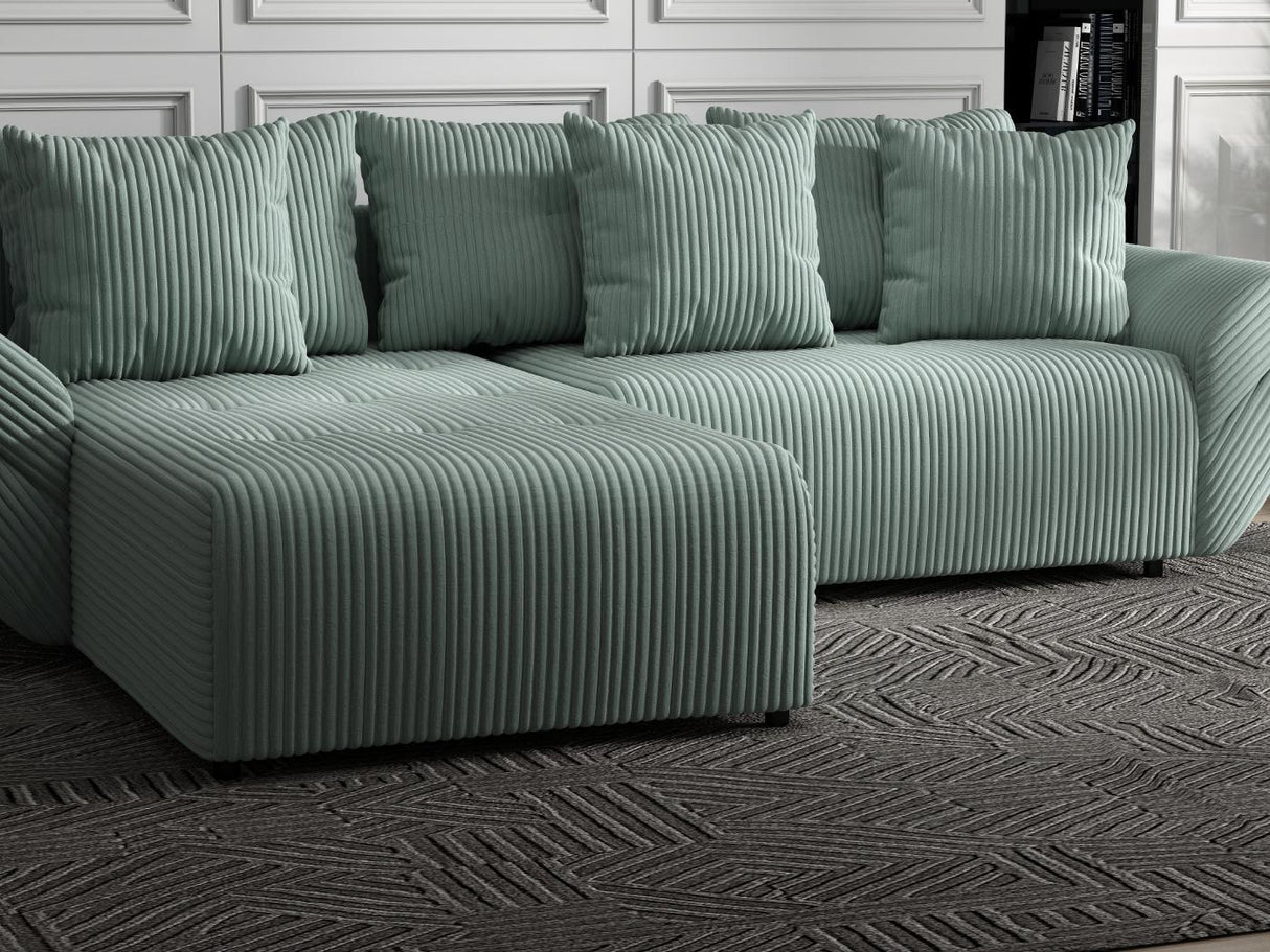 Colțar extensibil dumonde cu ladă de depozitare si sezut confortabil din spuma HR, Berlin Ambience Verde Mint 280x185 cm Fabrica