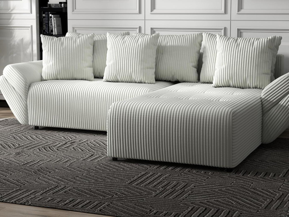 Colțar extensibil dumonde cu ladă de depozitare si sezut confortabil din spuma HR, Berlin Ambience Alb 280x185 cm II Fabrica