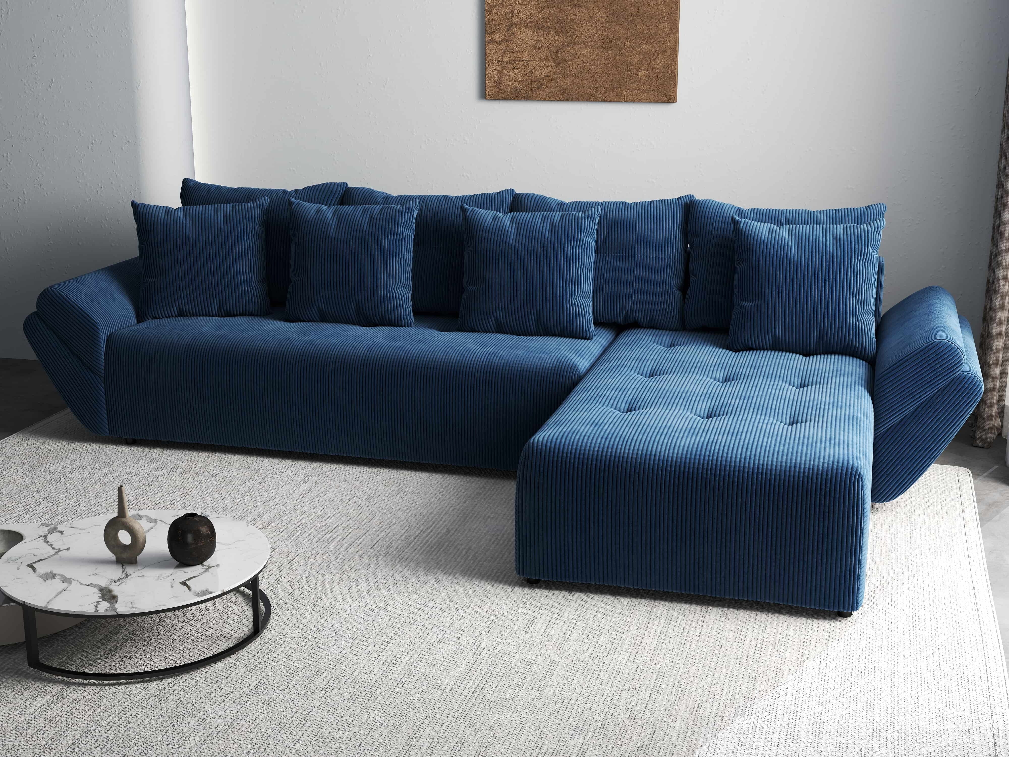 Colțar extensibil dumonde cu ladă de depozitare si sezut confortabil din spuma HR, Berlin XL Zoom Blue 350x185 cm II Fabrica