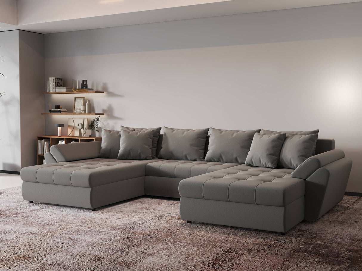 Colțar extensibil dumonde cu ladă de depozitare si sezut confortabil din spuma HR, Loana Royal Gri U 355x185 cm Fabrica