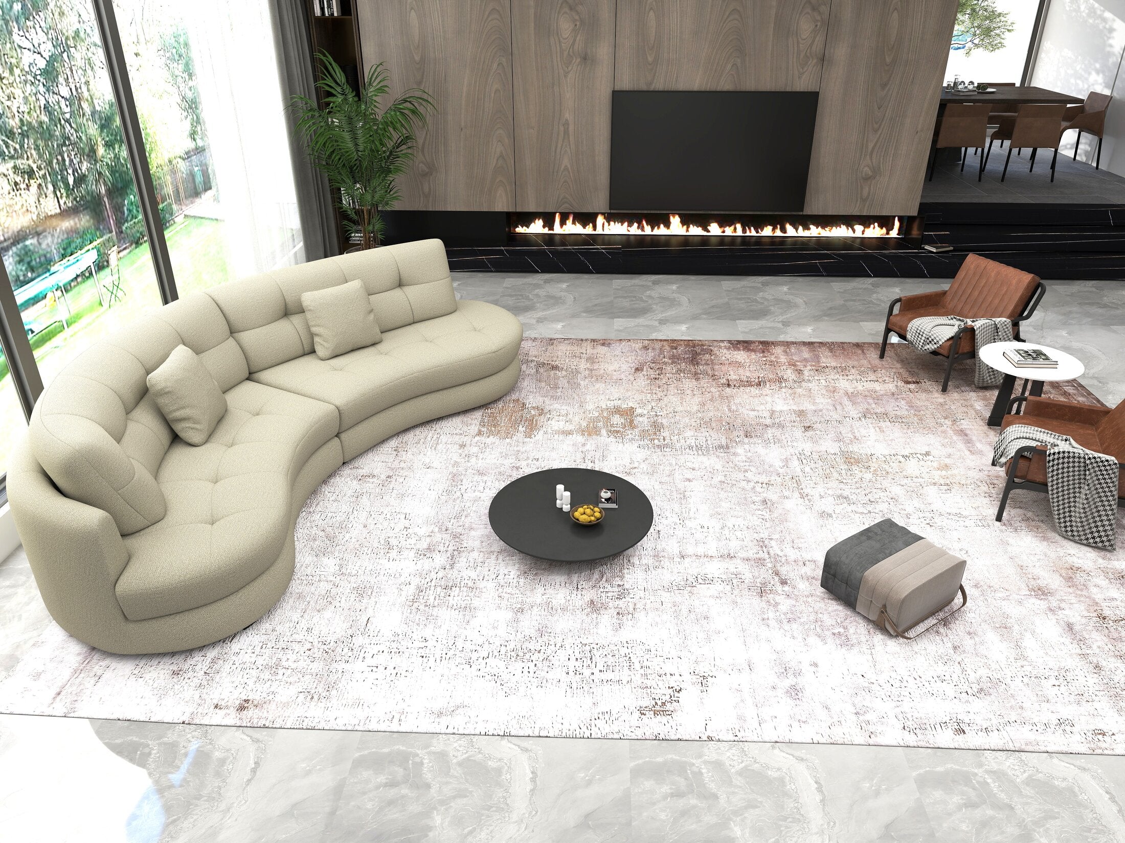 Canapea semirotunda dumonde cu șezut confortabil din spumă HR, Roma  Enjoy Bej 300x160 cm