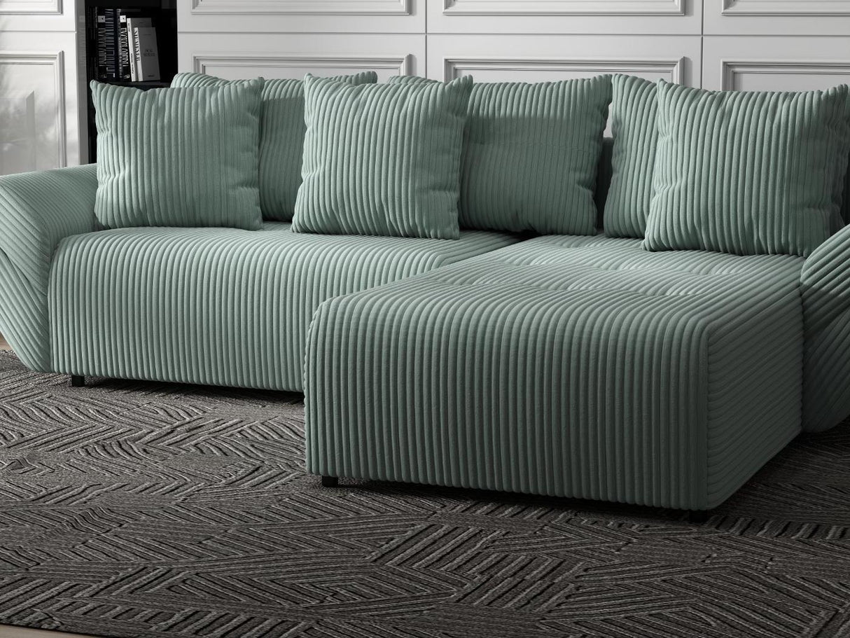 Colțar extensibil dumonde cu ladă de depozitare si sezut confortabil din spuma HR, Berlin Ambience Verde Mint 280x185 cm II Fabrica