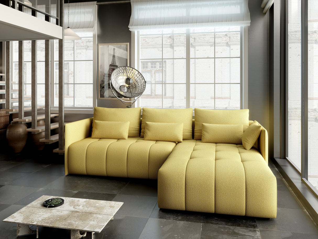 Colțar extensibil dumonde cu ladă de depozitare si sezut confortabil din spuma HR, Malta Galben II 235x185 cm Fabrica