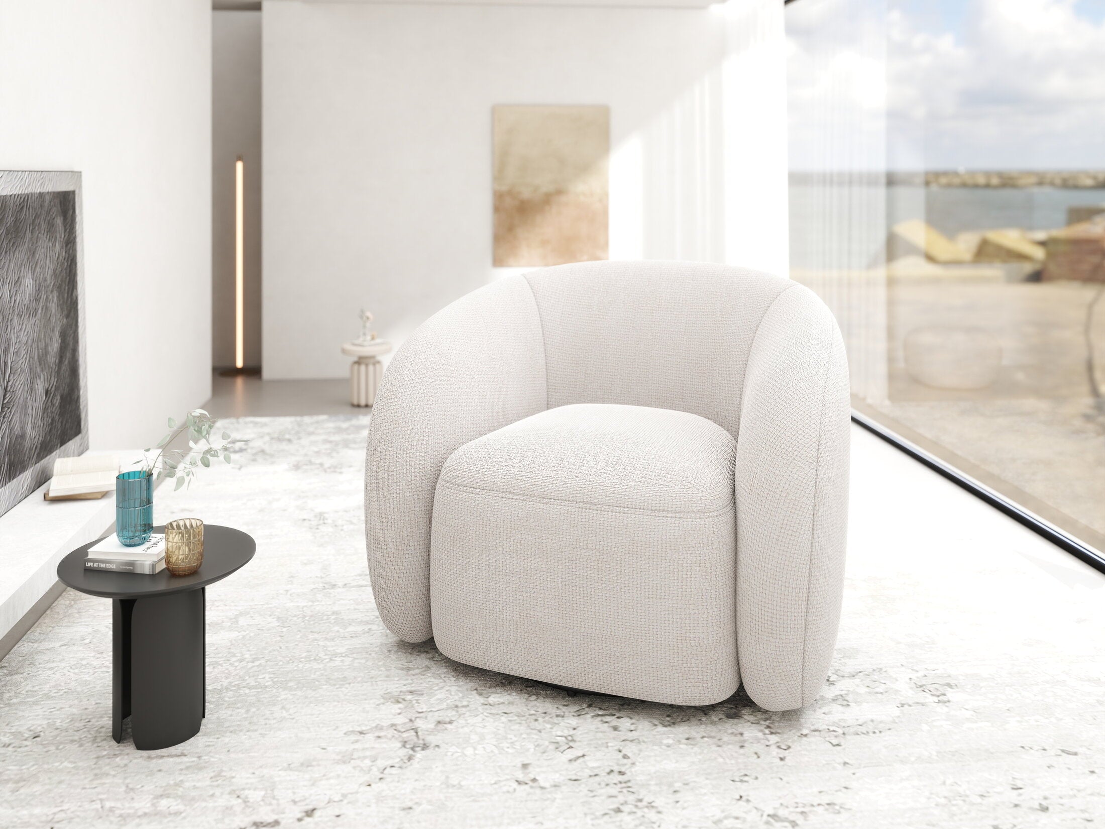 Fotoliu dumonde tapitat Bej modern Novar 77x72cm