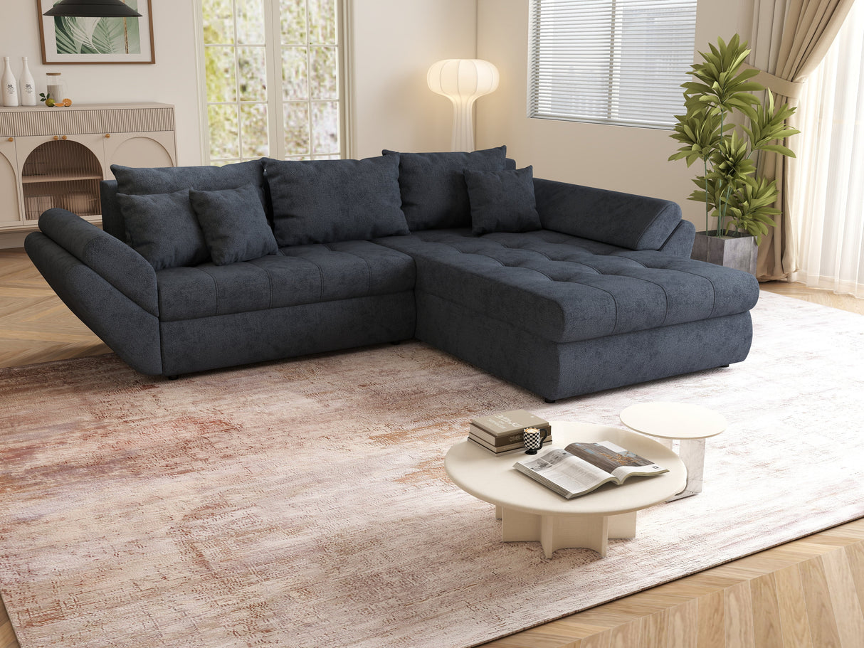 Colțar extensibil dumonde cu ladă de depozitare si sezut confortabil din spuma HR, Loana Antracit II 270x185 cm Fabrica
