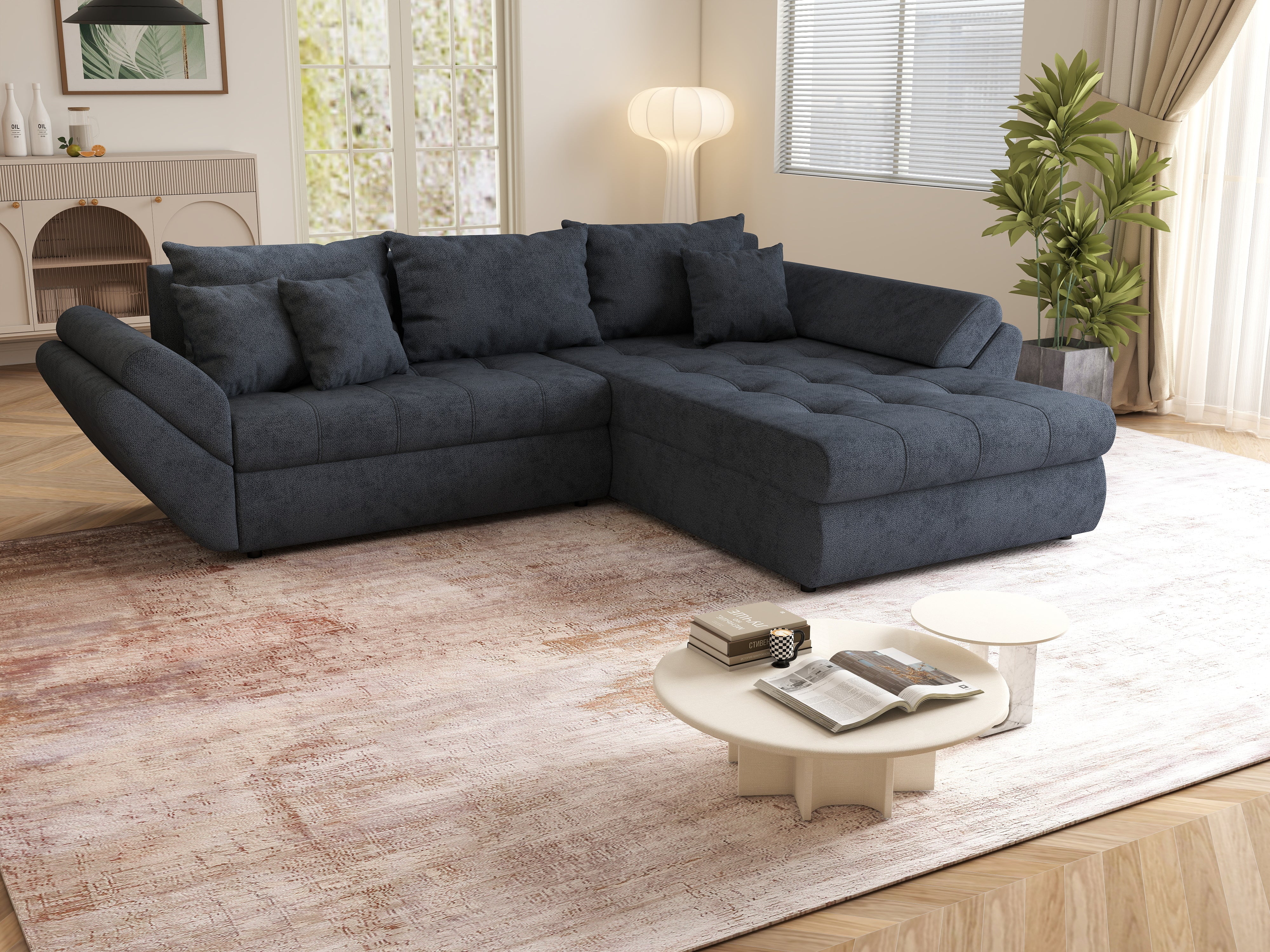 Colțar extensibil dumonde cu ladă de depozitare si sezut confortabil din spuma HR, Loana Antracit II 270x185 cm Fabrica