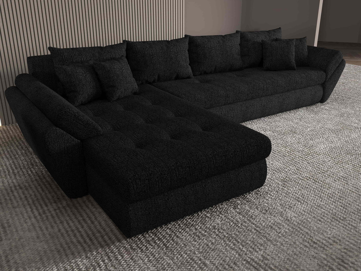 Colțar extensibil dumonde cu ladă de depozitare si sezut confortabil din spuma HR, Loana XL Enjoy Negru 335x185 cm Fabrica