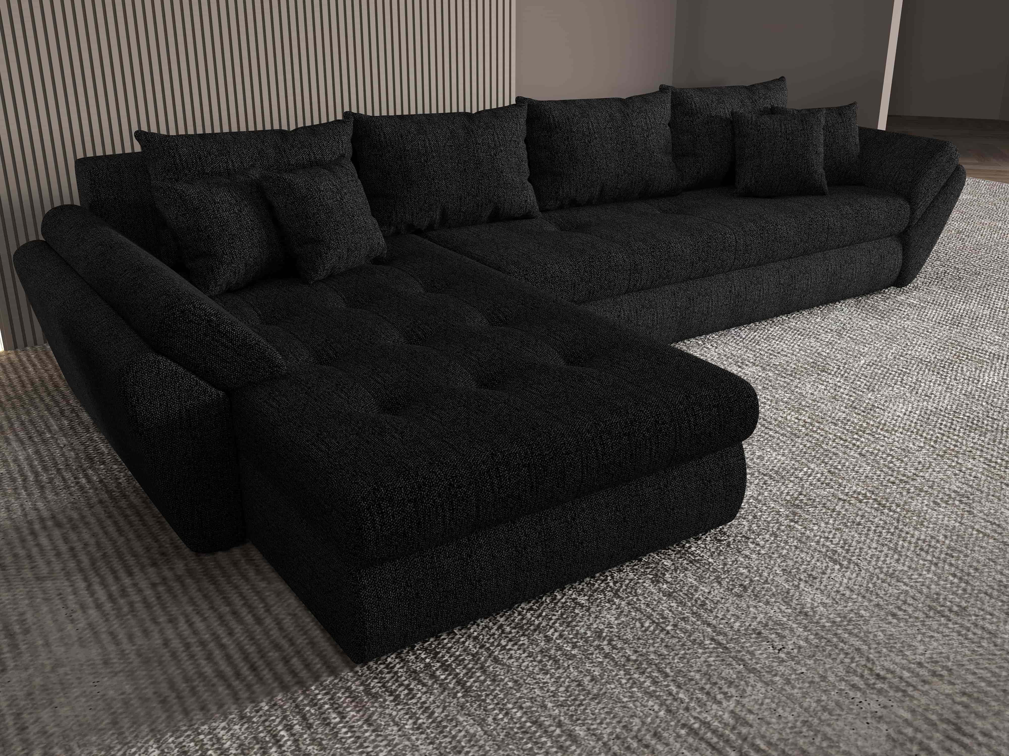 Colțar extensibil dumonde cu ladă de depozitare si sezut confortabil din spuma HR, Loana XL Enjoy Negru 335x185 cm Fabrica