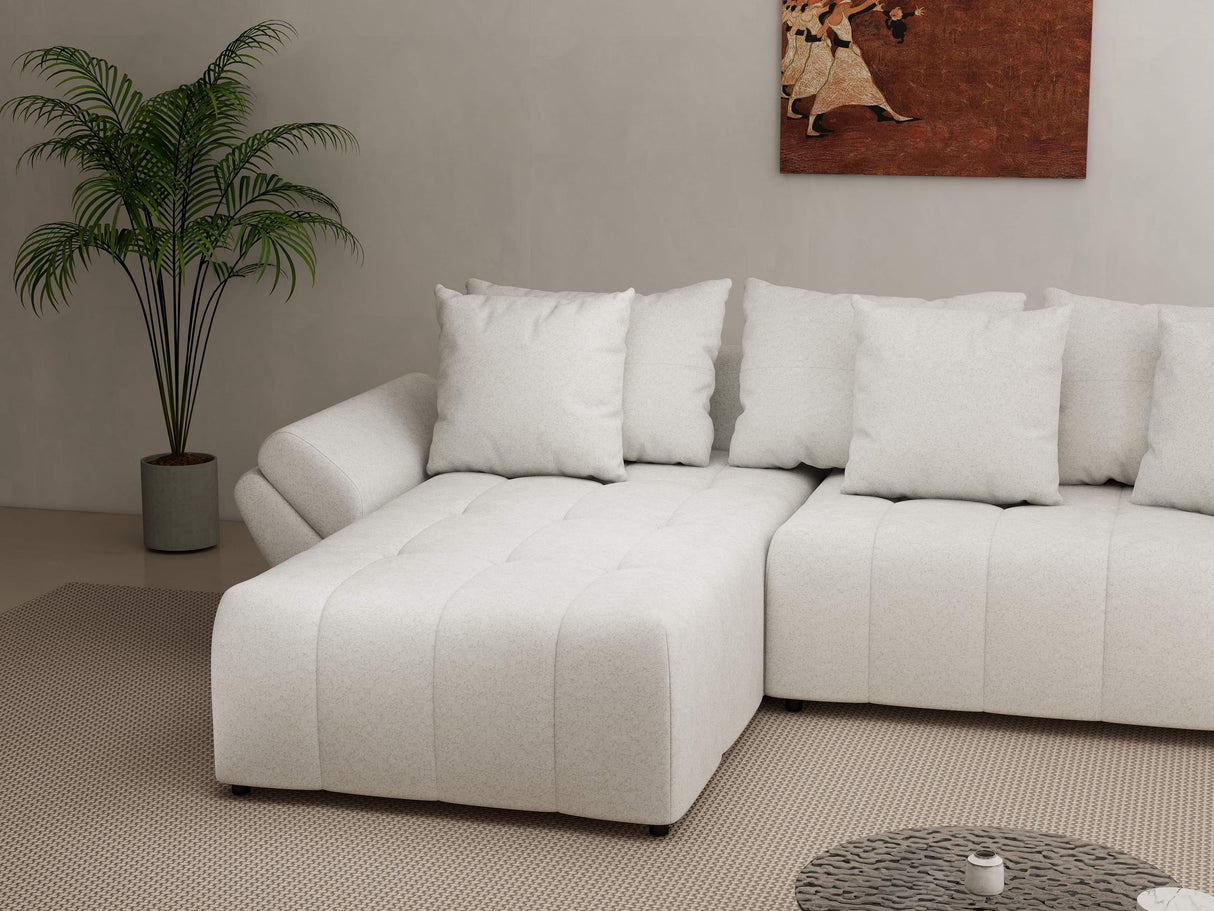 Colțar extensibil dumonde cu ladă de depozitare si sezut confortabil din spuma HR, Berlin Euphoria Alb 280x185 cm Fabrica