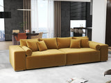 Canapea extensibilă dumonde cu ladă de depozitare si sezut confortabil din spuma HR, Marbela Royal Mustar XXL 295x100 cm fabrica