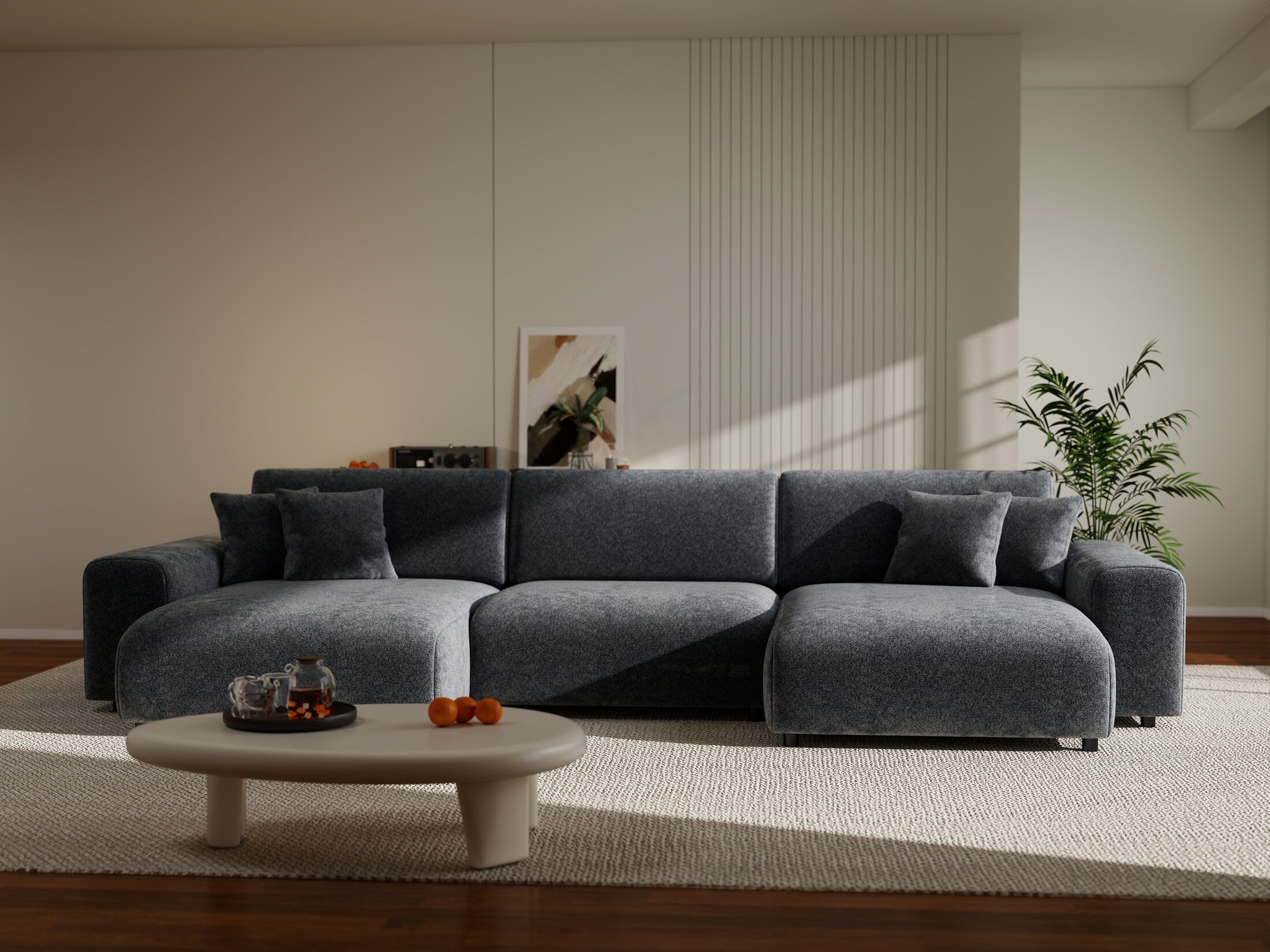 Colțar extensibil dumonde cu ladă de depozitare si sezut confortabil din spuma HR, Sarina U Euphoria Gri Grafit 350x168 cm