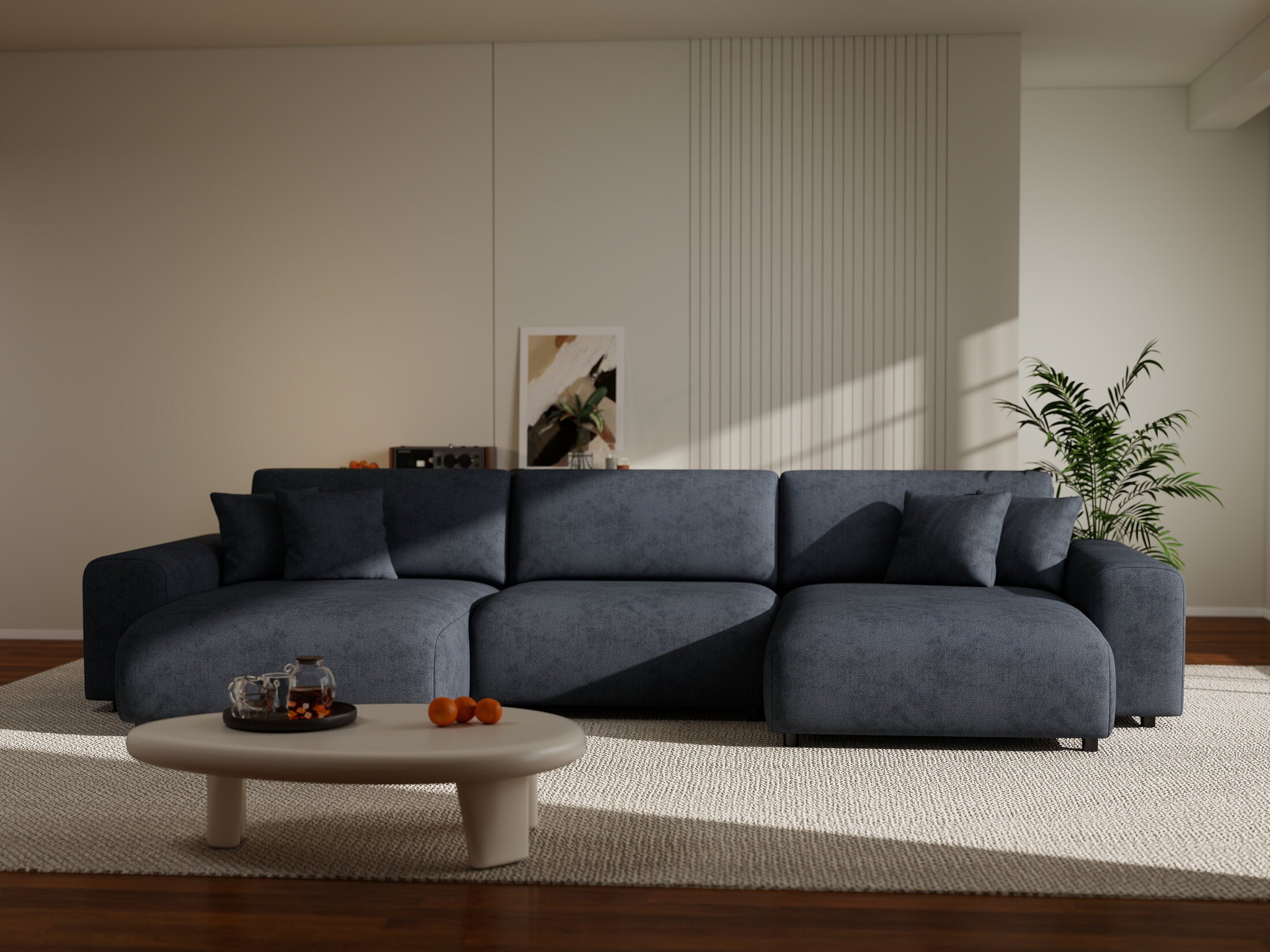 Colțar extensibil dumonde cu ladă de depozitare si sezut confortabil din spuma HR, Sarina U Enjoy Antracit 350x168 cm