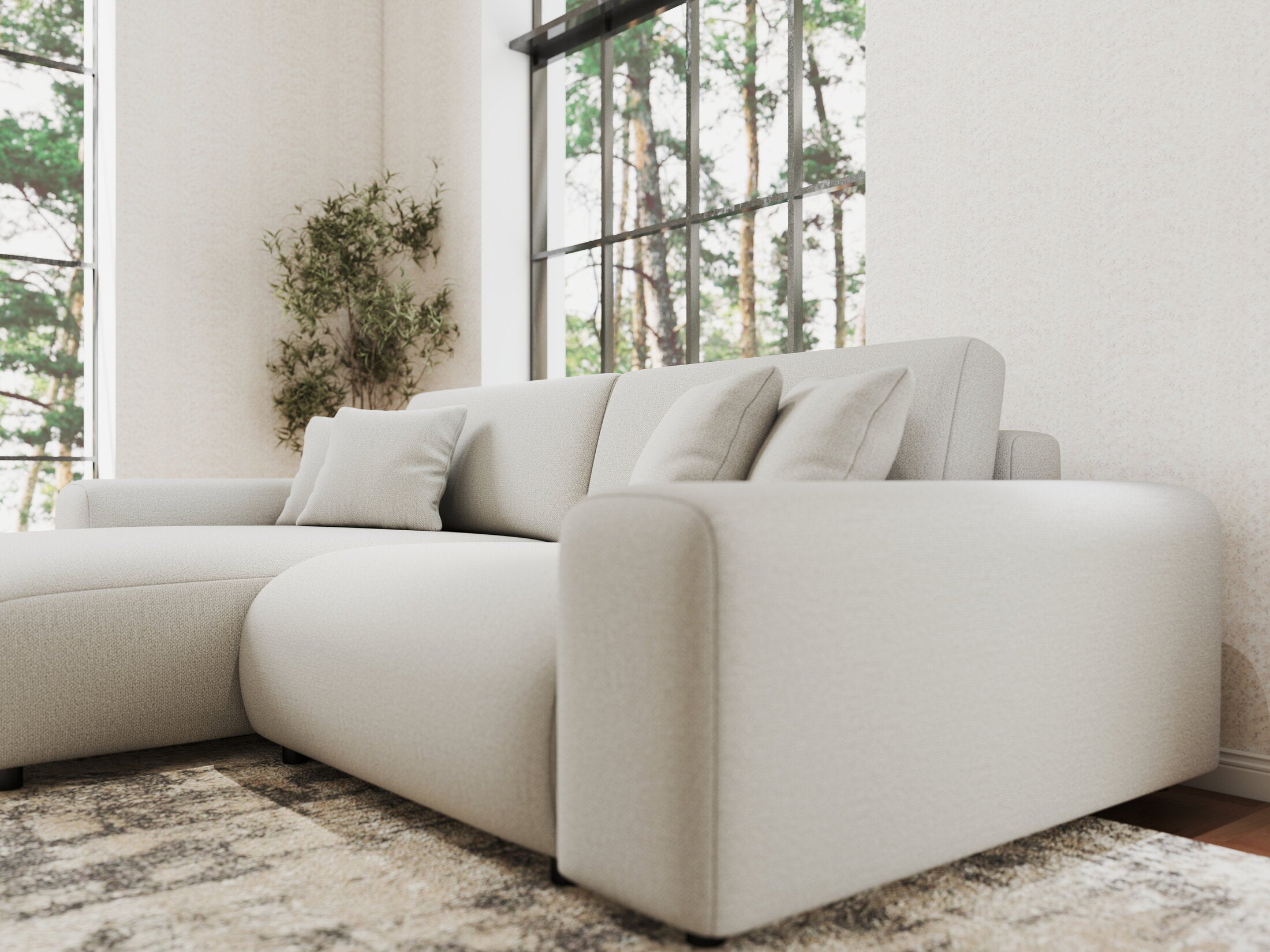 Colțar extensibil dumonde cu ladă de depozitare si sezut confortabil din spuma HR, Sarina Enjoy Bej 255x168 cm