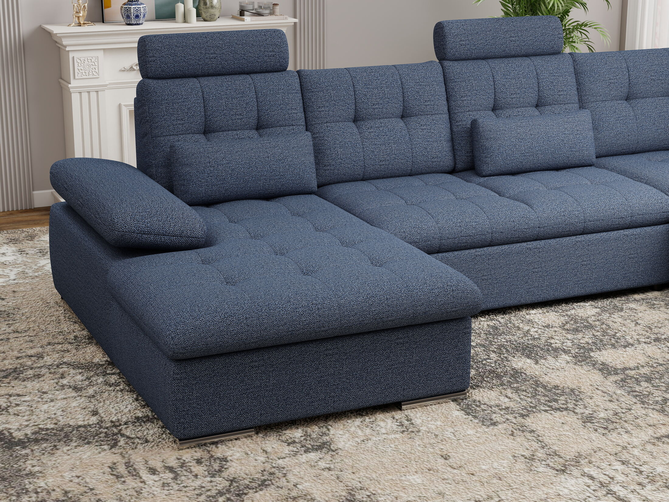 Colțar extensibil dumonde cu ladă de depozitare și șezut confortabil din spumă HR, Merkur U Enjoy Antracit 324x218 cm