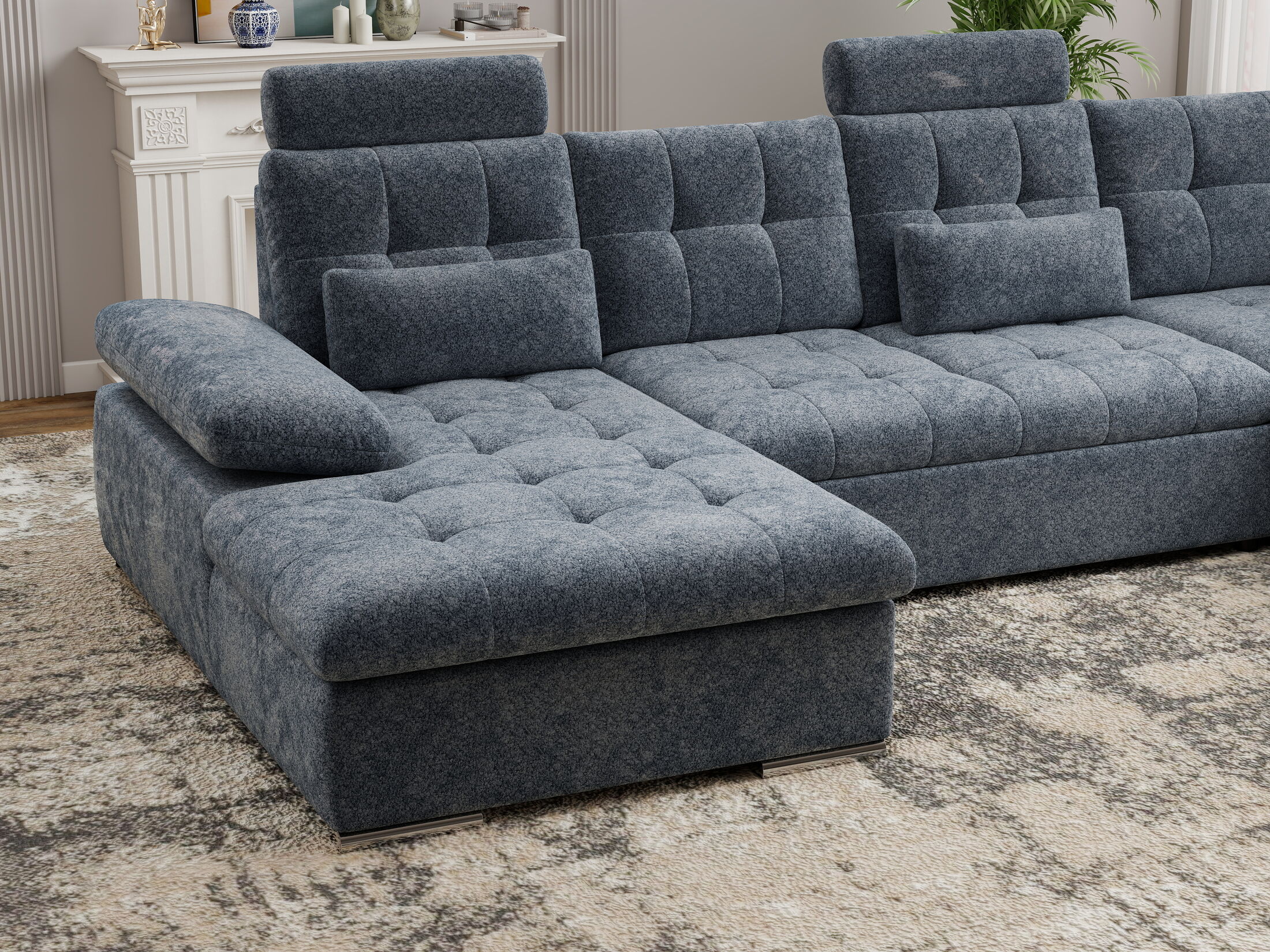 Colțar extensibil dumonde cu ladă de depozitare și șezut confortabil din spumă HR, Merkur U Euphoria Gri Grafit 324x218 cm