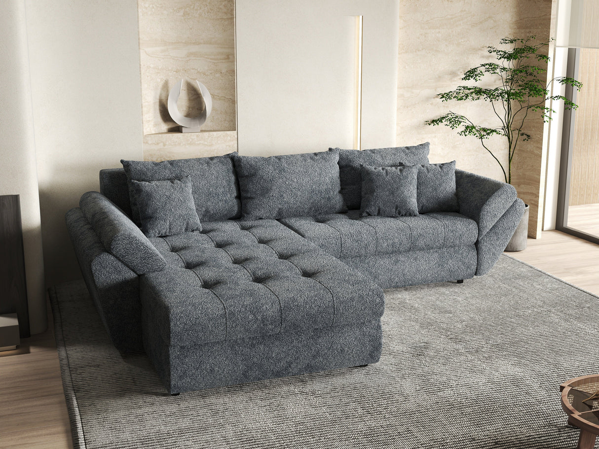 Colțar extensibil dumonde cu ladă de depozitare si sezut confortabil din spuma HR, Loana Euphoria Graphit 275x185 cm Fabrica