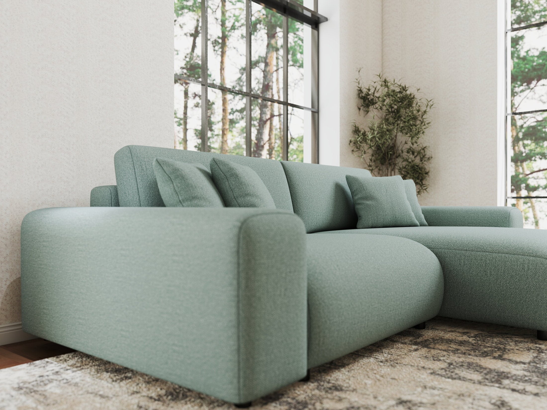 Colțar extensibil dumonde cu ladă de depozitare si sezut confortabil din spuma HR, Sarina Enjoy Verde Mint 255x168 cm II