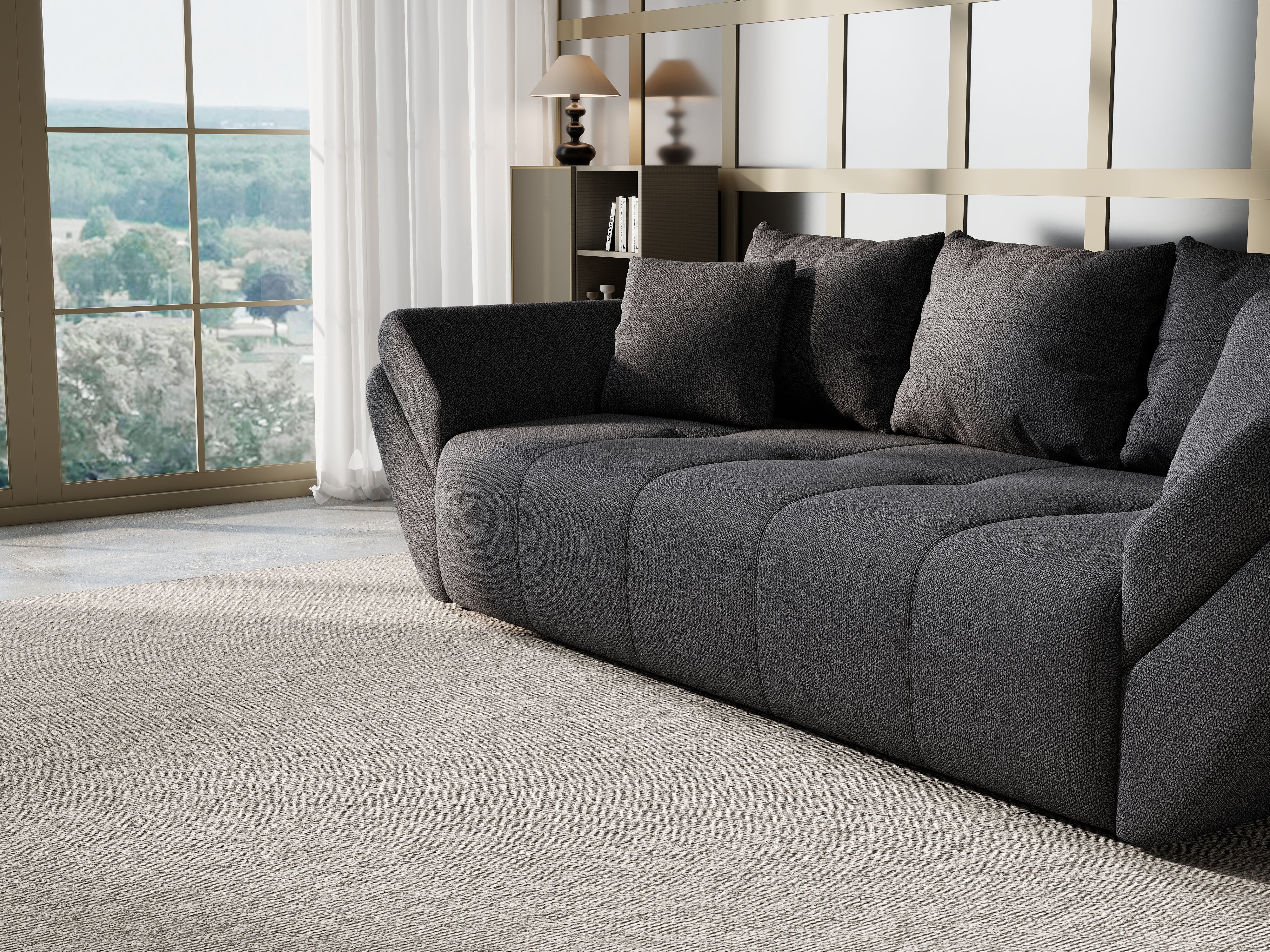 Canapea extensibilă dumonde cu ladă de depozitare si sezut confortabil din spuma HR, Berlin Graphite 250x100 cm Fabrica