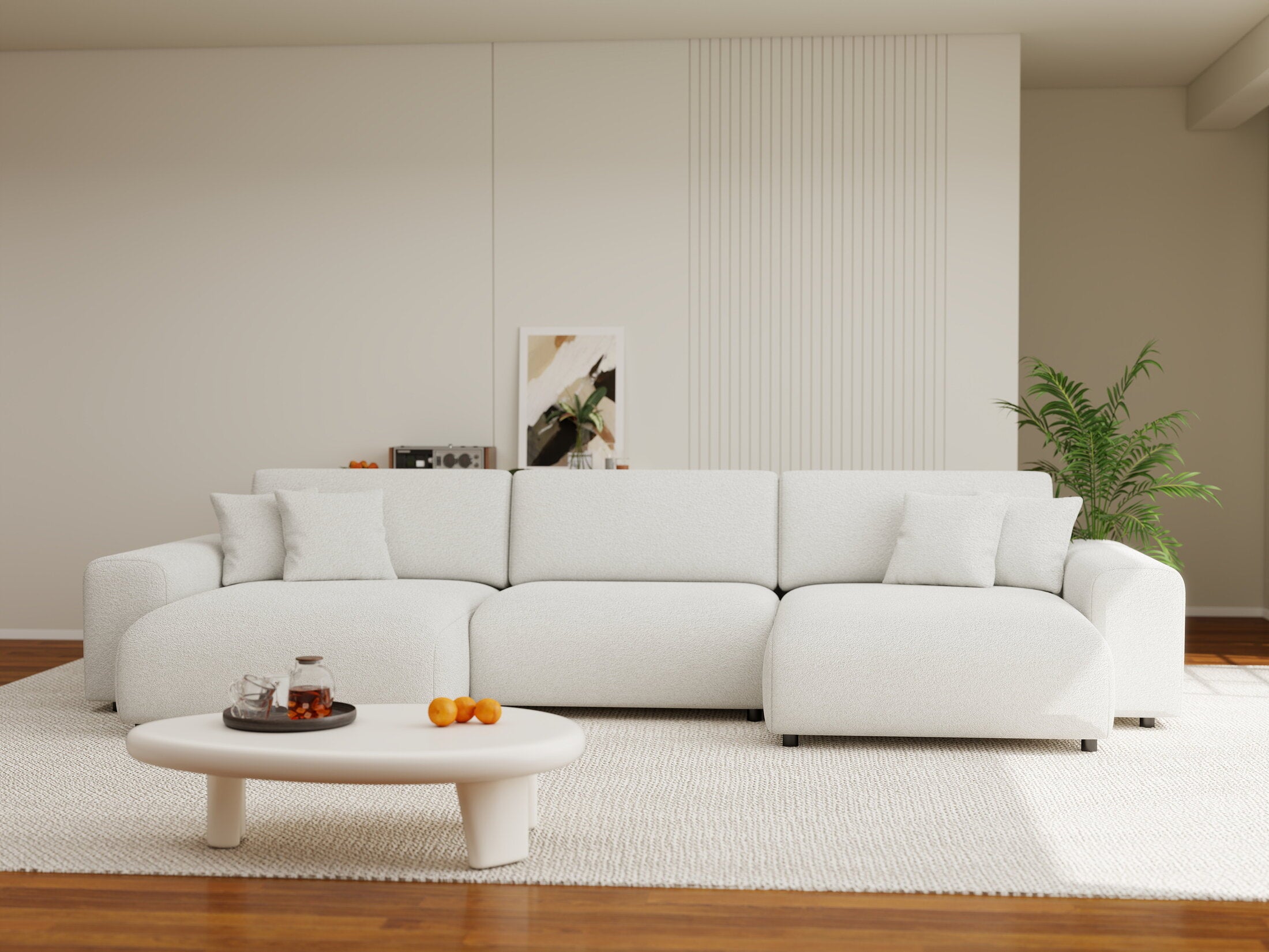 Colțar extensibil dumonde cu ladă de depozitare si sezut confortabil din spuma HR, Sarina U Euphoria Alb 350x168 cm