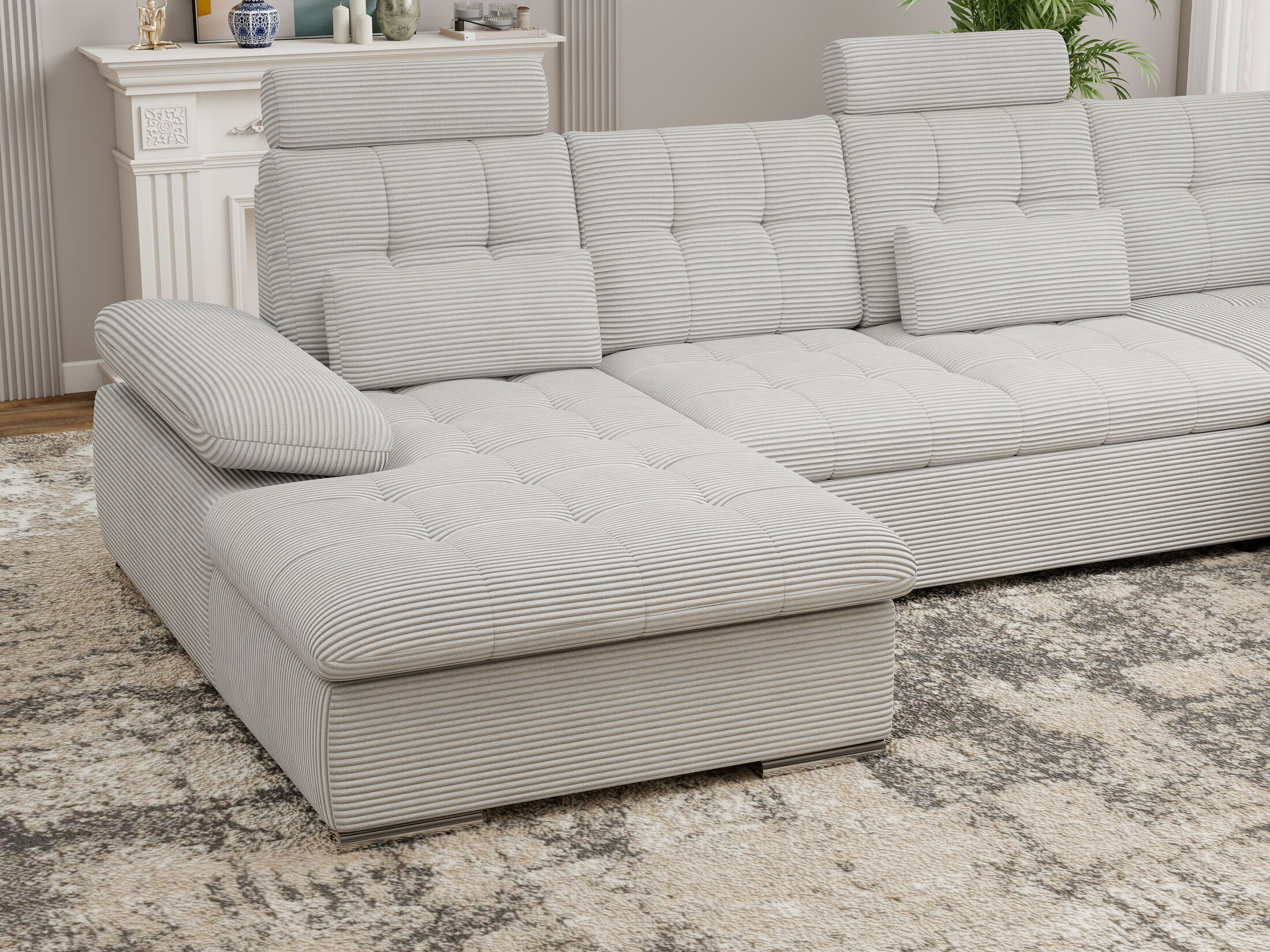 Colțar extensibil dumonde cu ladă de depozitare și șezut confortabil din spumă HR, Merkur U Zoom Gri 324x218 cm