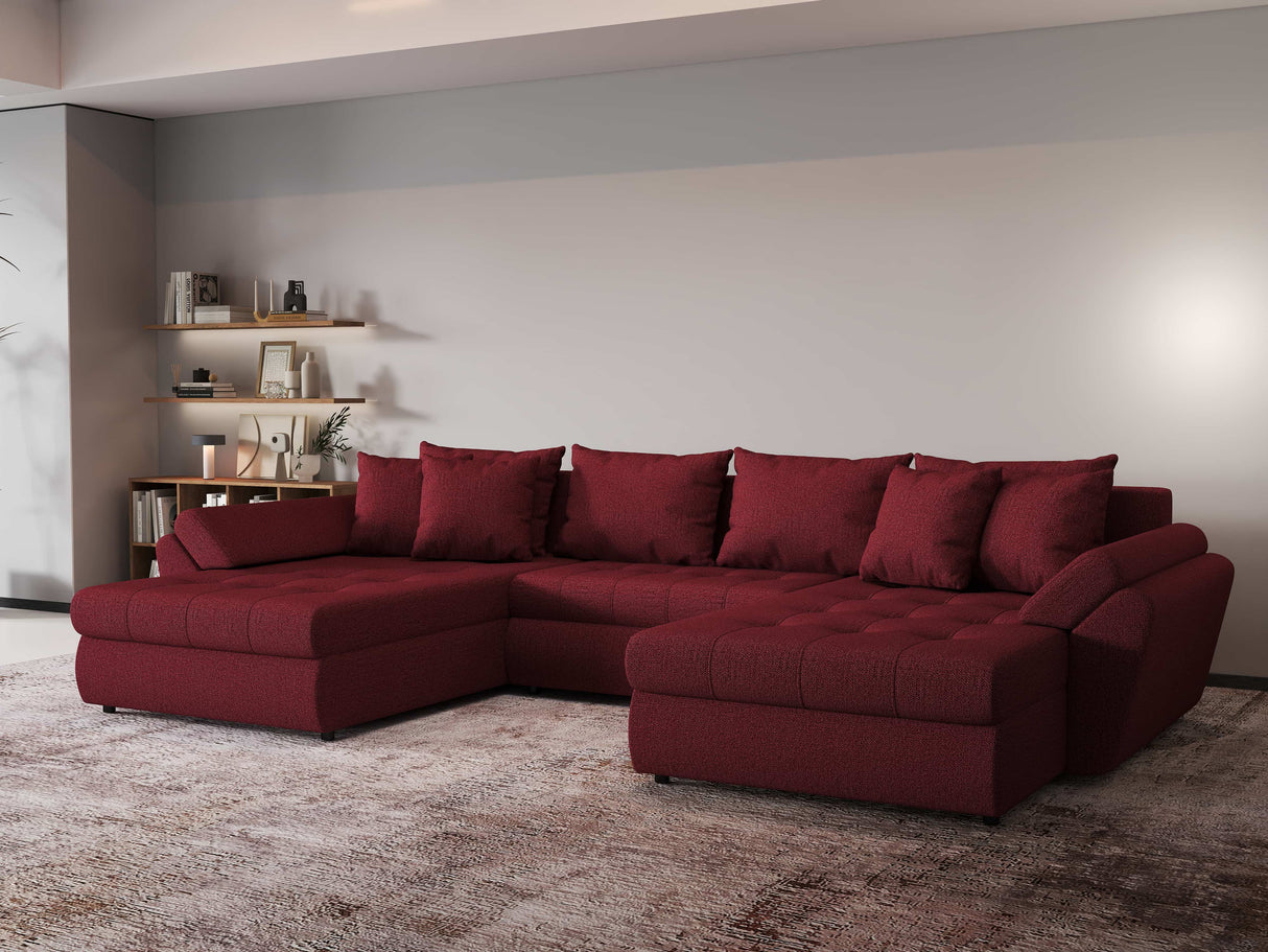 Colțar extensibil dumonde cu ladă de depozitare si sezut confortabil din spuma HR, Loana Enjoy Red U 355x185 cm Fabrica