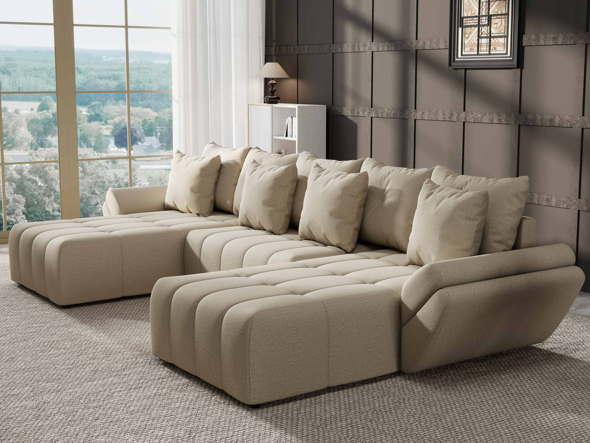 Colțar extensibil dumonde cu ladă de depozitare si sezut confortabil din spuma HR, Berlin U Enjoy Bej 2 380x180 cm Fabrica