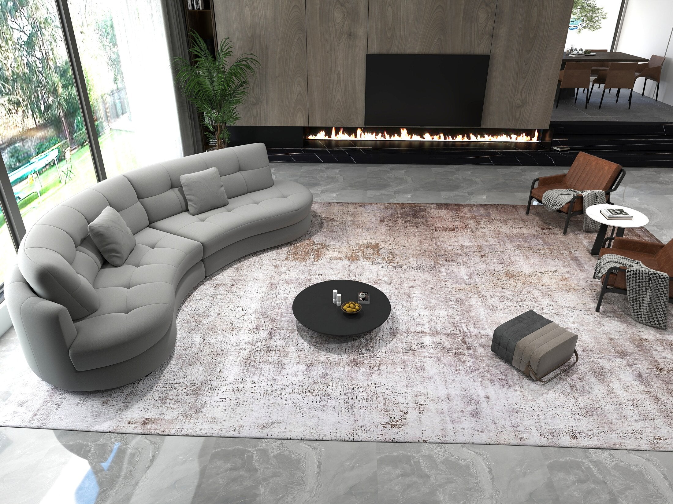 Canapea semirotunda dumonde cu șezut confortabil din spumă HR, Roma  Royal Gri 300x160 cm