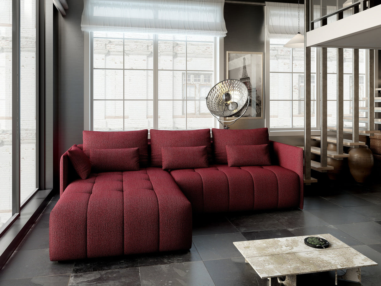 Colțar extensibil dumonde cu ladă de depozitare si sezut confortabil din spuma HR, Malta Bordoux 235x185 cm Fabrica