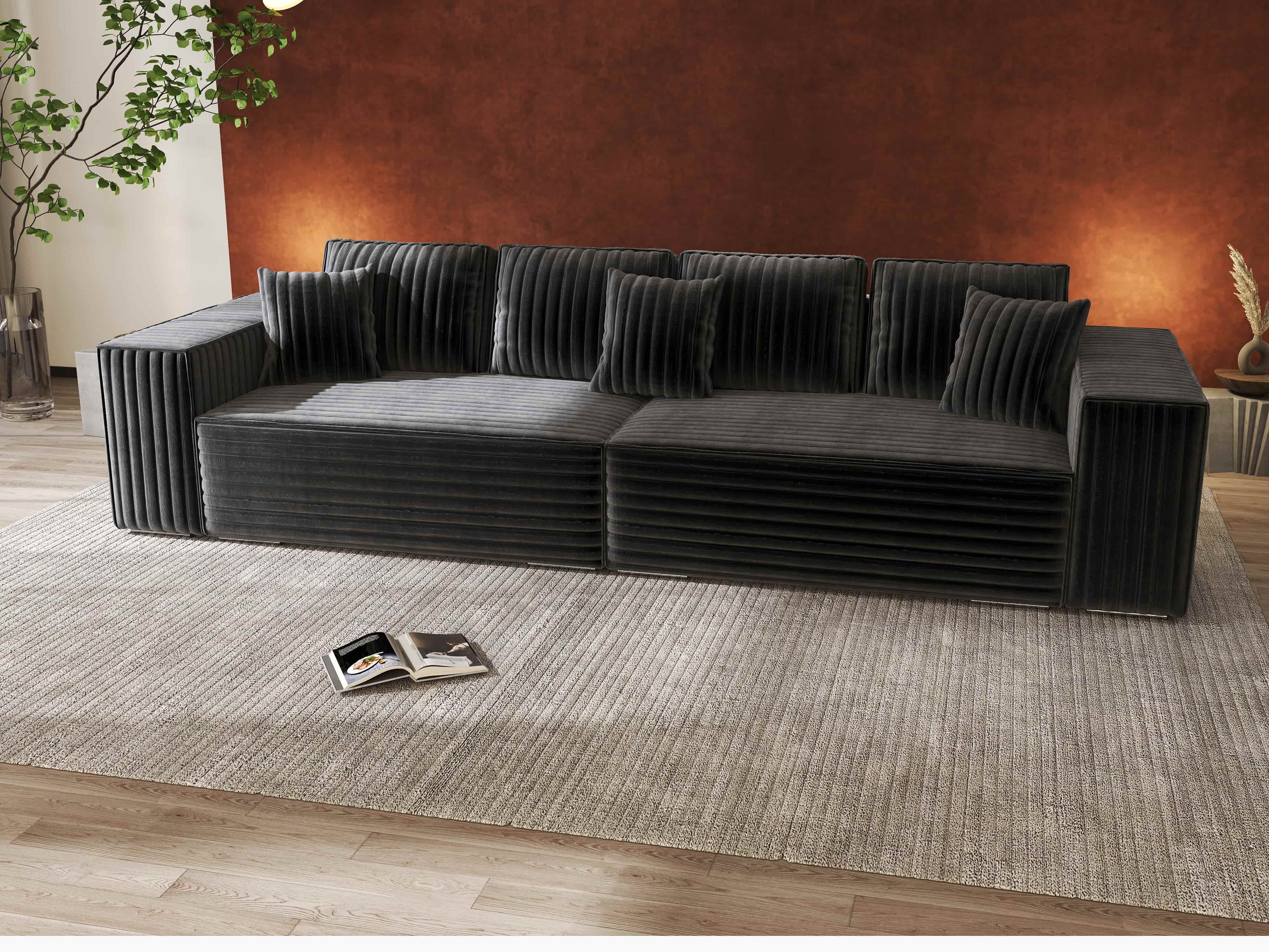 Canapea extensibilă dumonde cu ladă de depozitare si sezut confortabil din spuma HR, Dream Ambience Gri 310x100 cm Fabrica