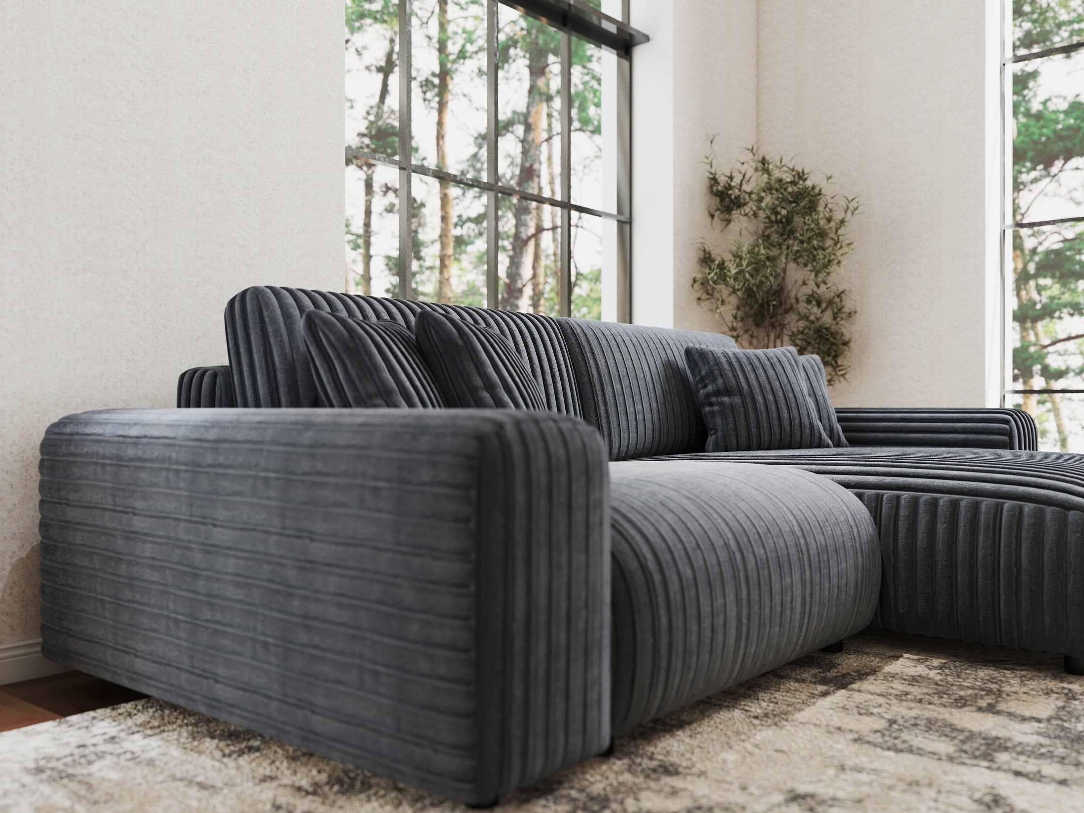 Colțar extensibil dumonde cu ladă de depozitare si sezut confortabil din spuma HR, Sarina Ambience Gri 255x168 cm II