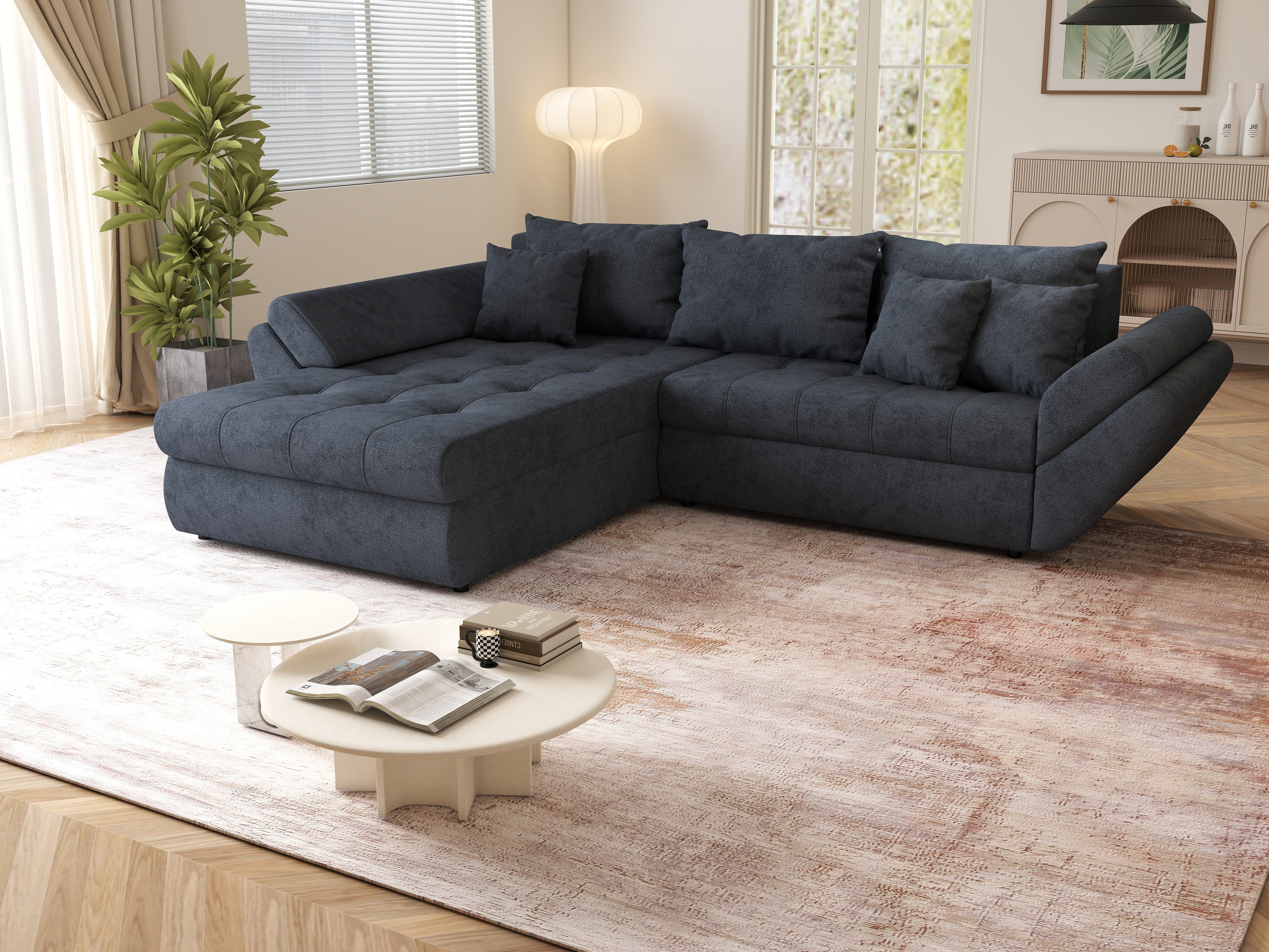 Colțar extensibil dumonde cu ladă de depozitare si sezut confortabil din spuma HR, Loana Antracit 270x185 cm Fabrica