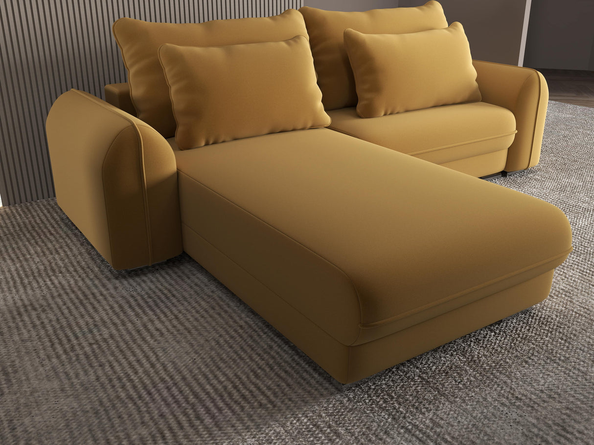 Colțar extensibil dumonde cu ladă de depozitare si sezut confortabil din spuma HR, Denver Royal Mustar 275x185 cm Fabrica