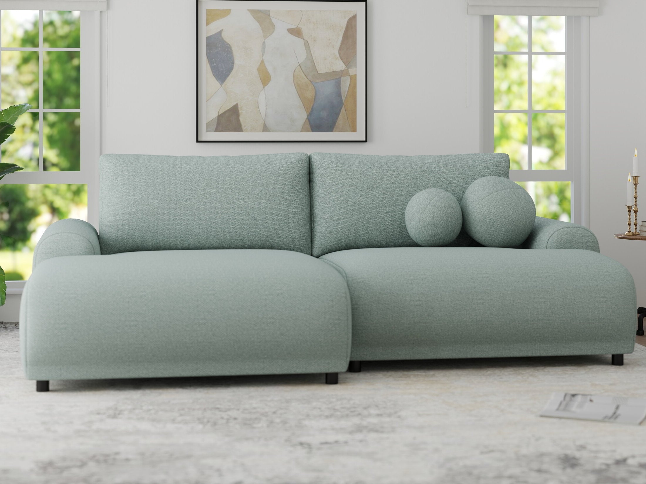 Colțar extensibil dumonde cu ladă de depozitare și șezut confortabil din spumă HR, Carlo Enjoy Verde Mint 240x145 cm