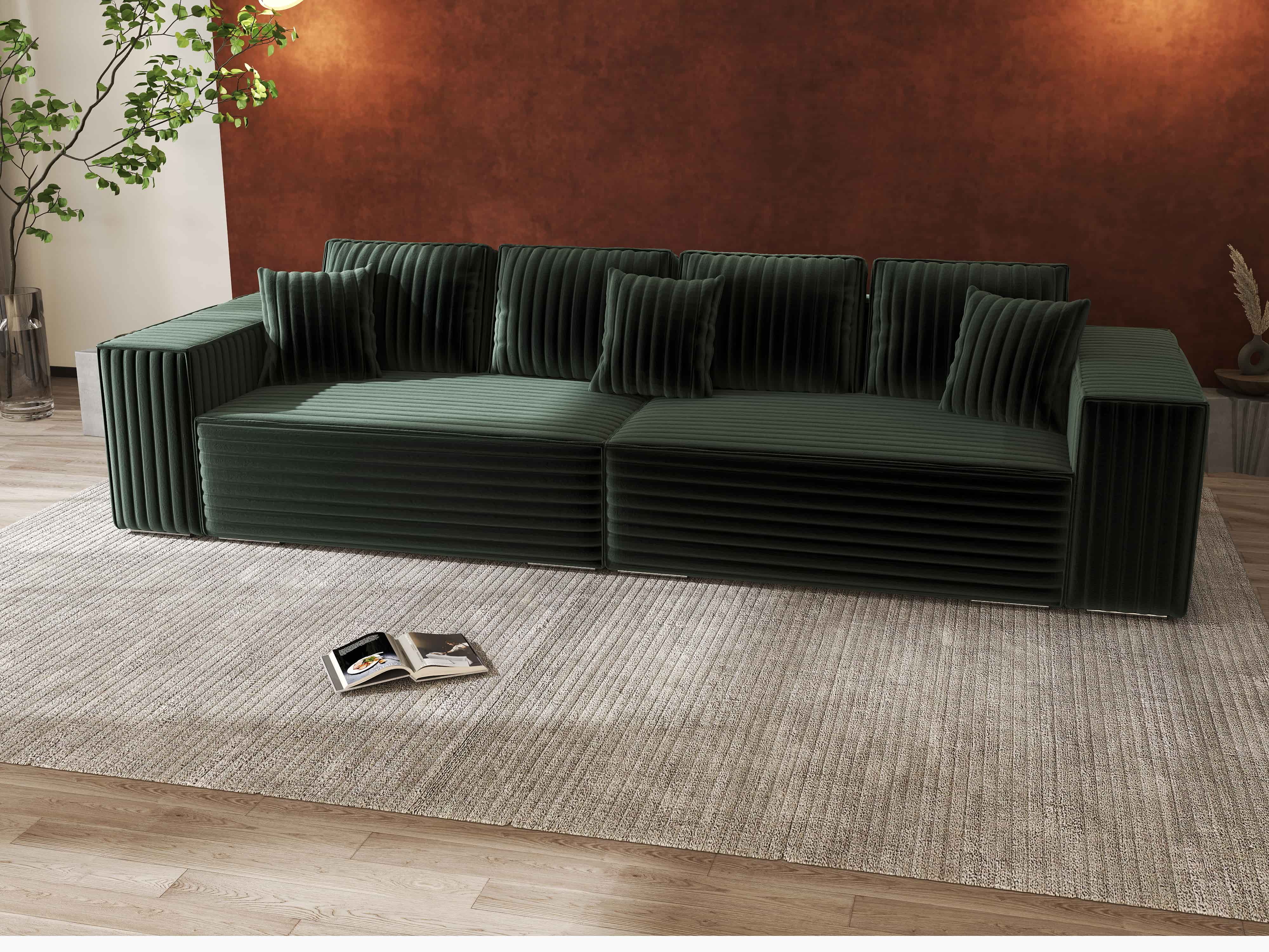 Canapea extensibilă dumonde cu ladă de depozitare si sezut confortabil din spuma HR, Dream Ambience Verde 310x100 cm Fabrica